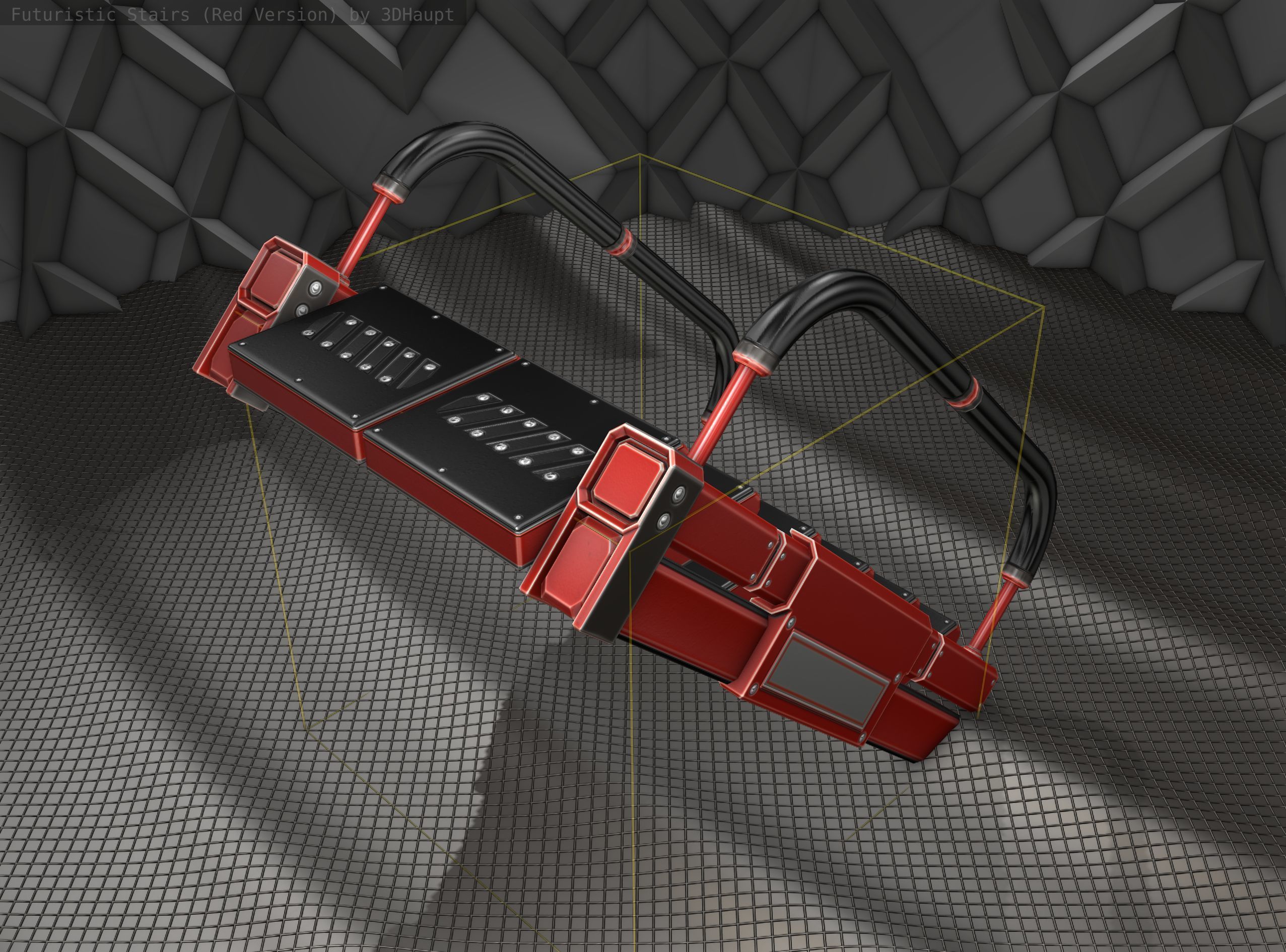 Sci-Fi Stairs - 6 - Red Version Low-poly 3D model_4