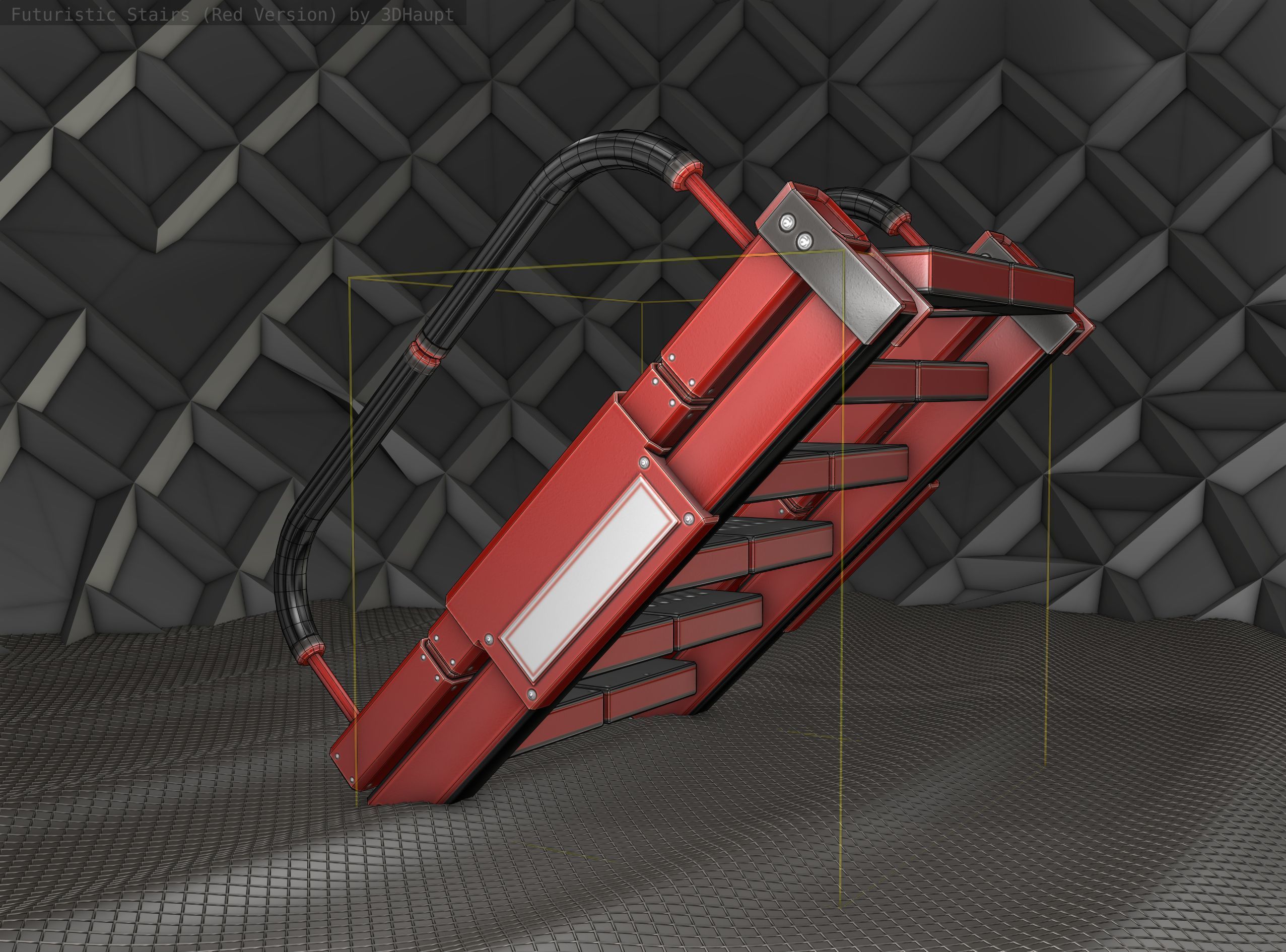 Sci-Fi Stairs - 6 - Red Version Low-poly 3D model_10