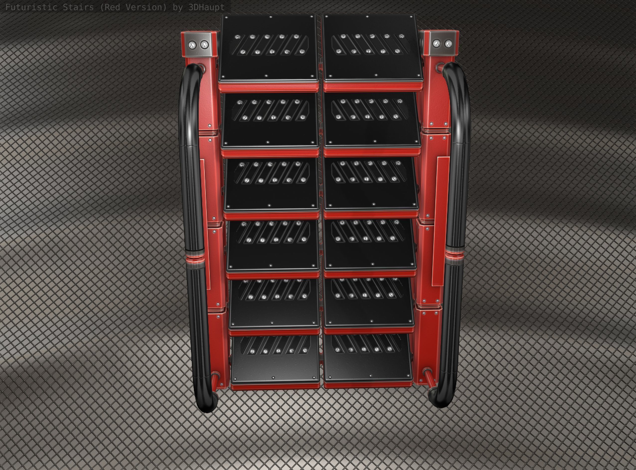 Sci-Fi Stairs - 6 - Red Version Low-poly 3D model_15