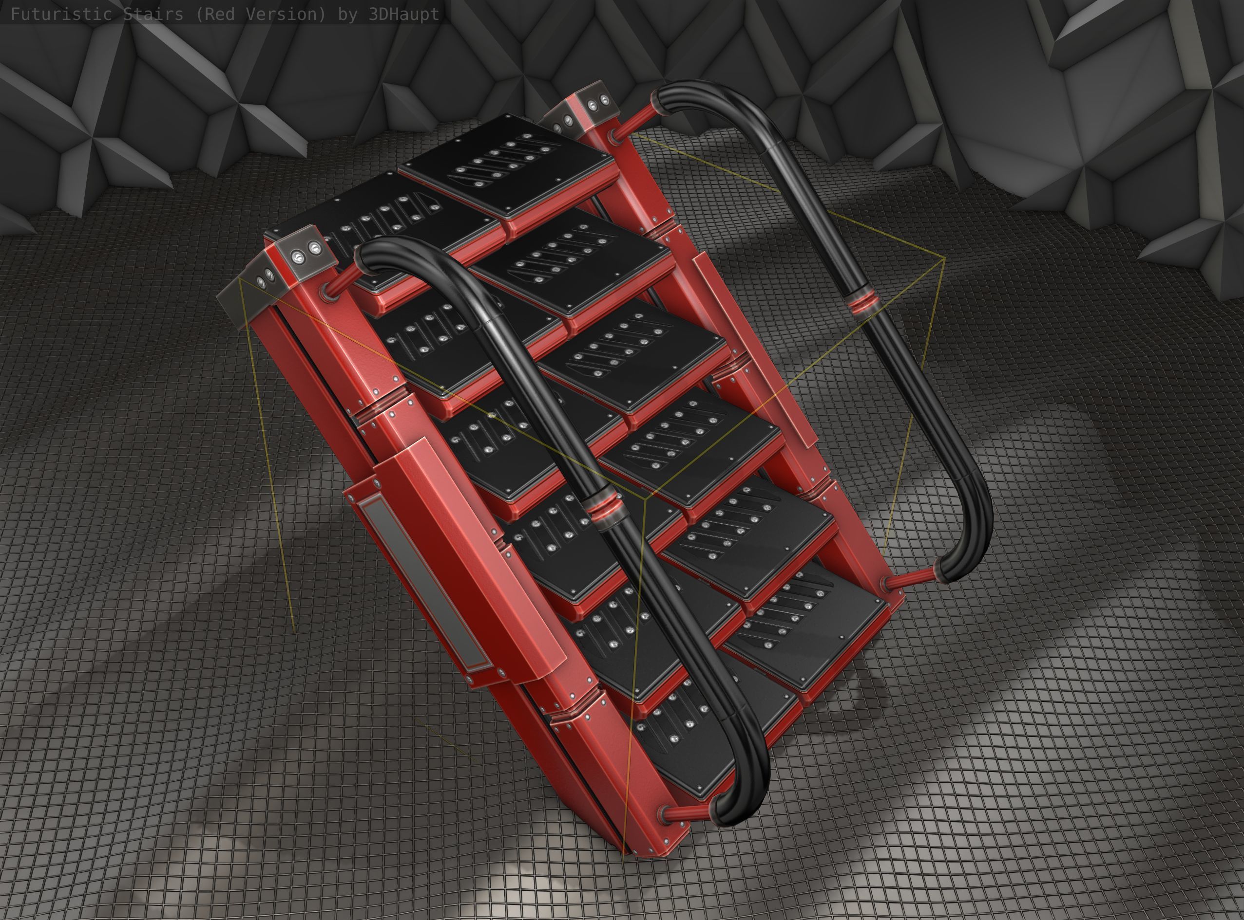 Sci-Fi Stairs - 6 - Red Version Low-poly 3D model_20