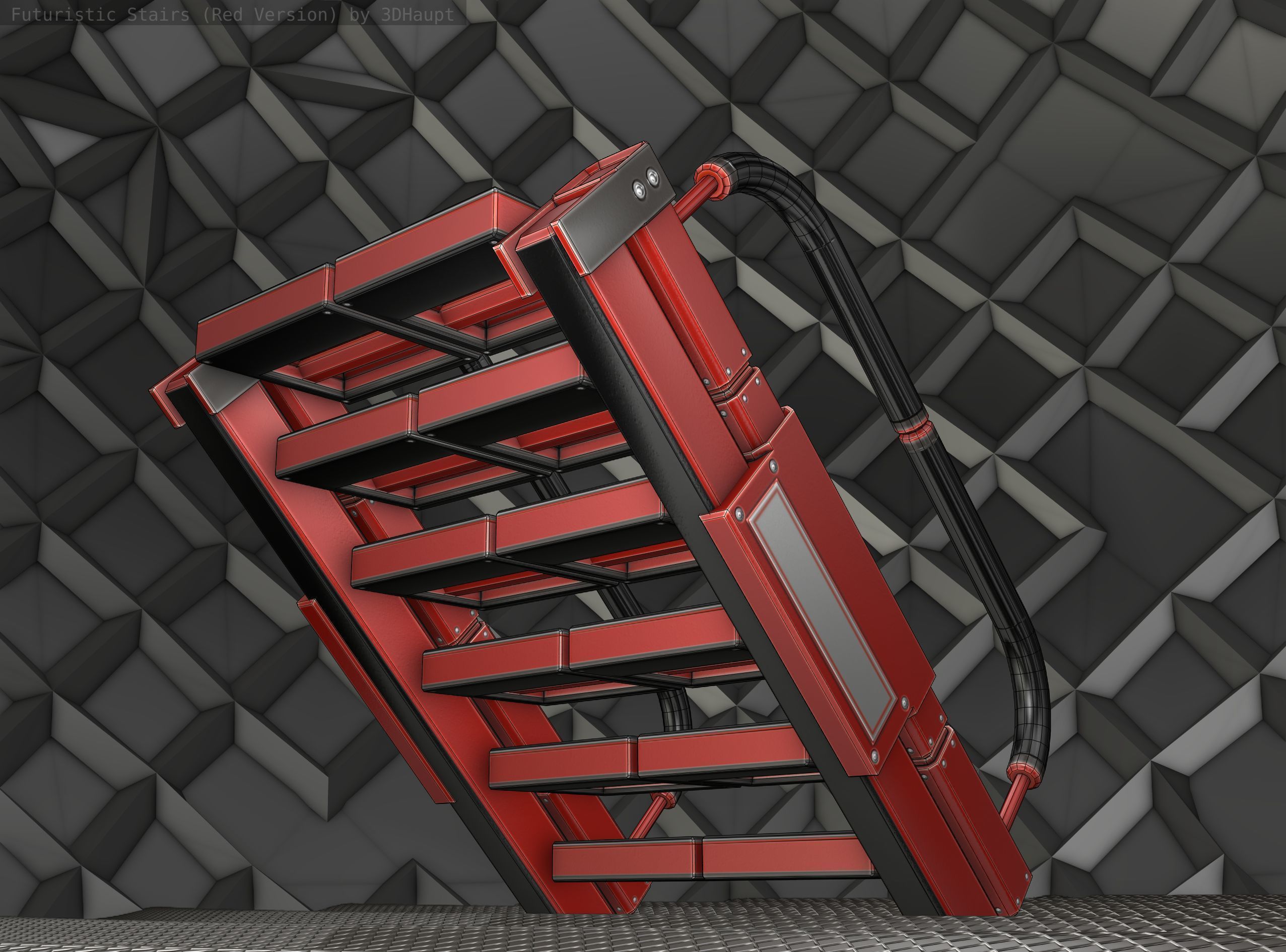 Sci-Fi Stairs - 6 - Red Version Low-poly 3D model_21