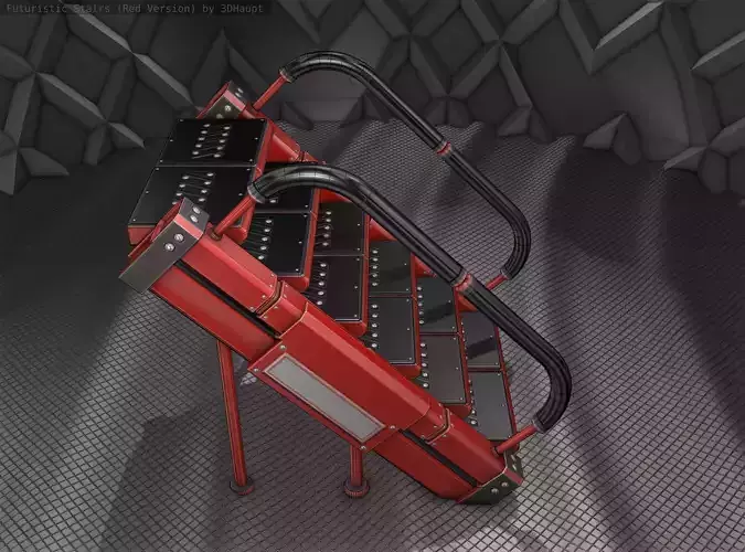Sci-Fi Stairs - 8 - Red Version Low-poly 3D model