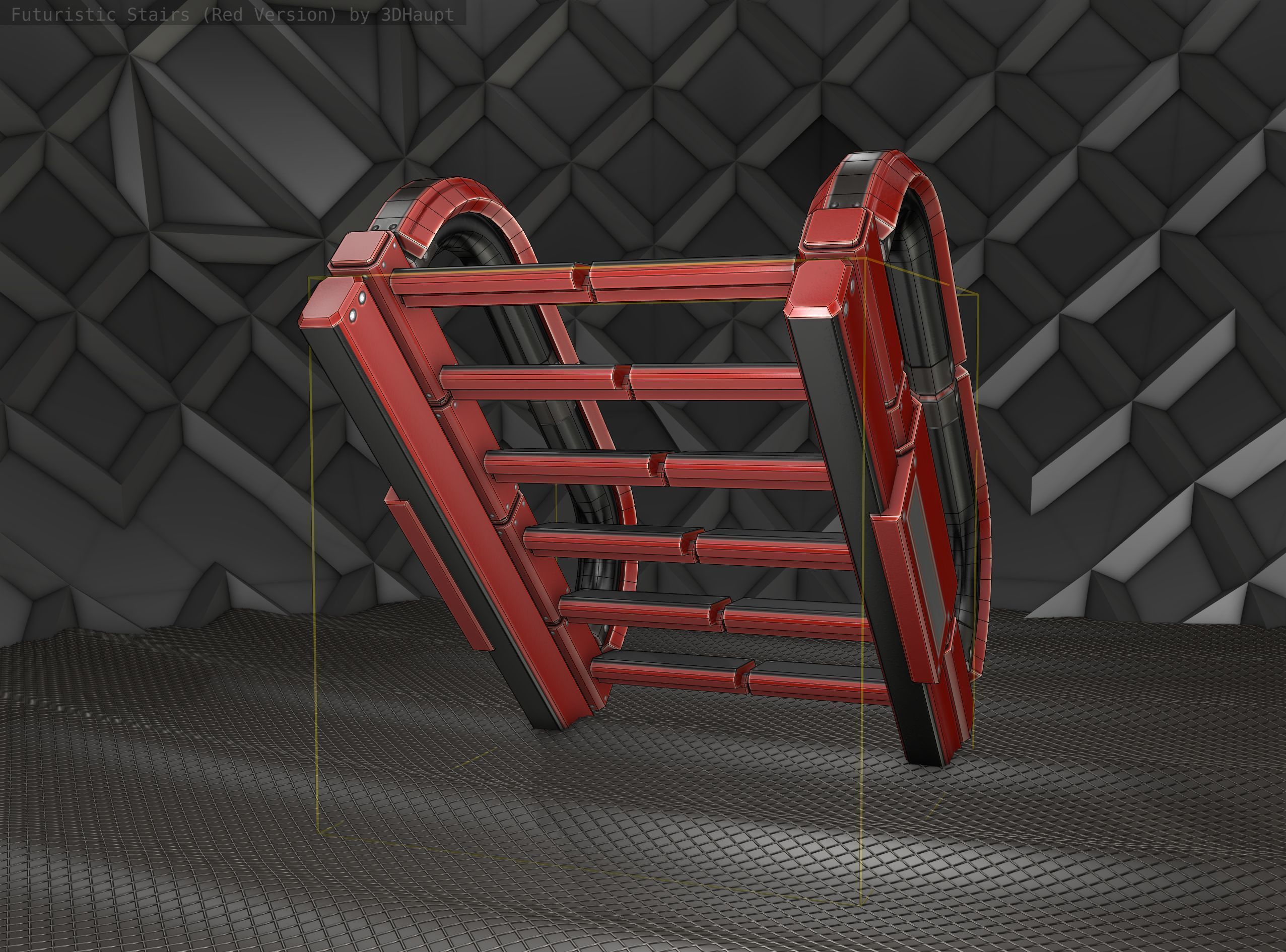 Sci-Fi Stairs - 11- Red Version Low-poly 3D model_11