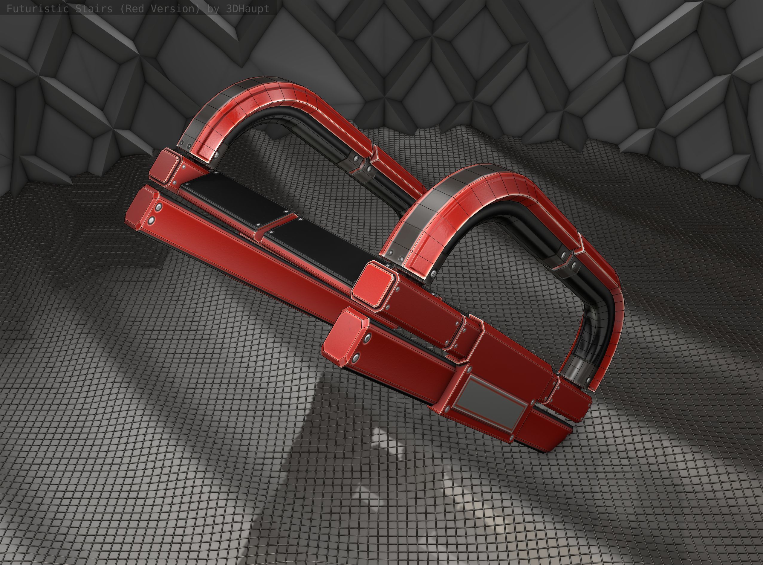 Sci-Fi Stairs - 11- Red Version Low-poly 3D model_4