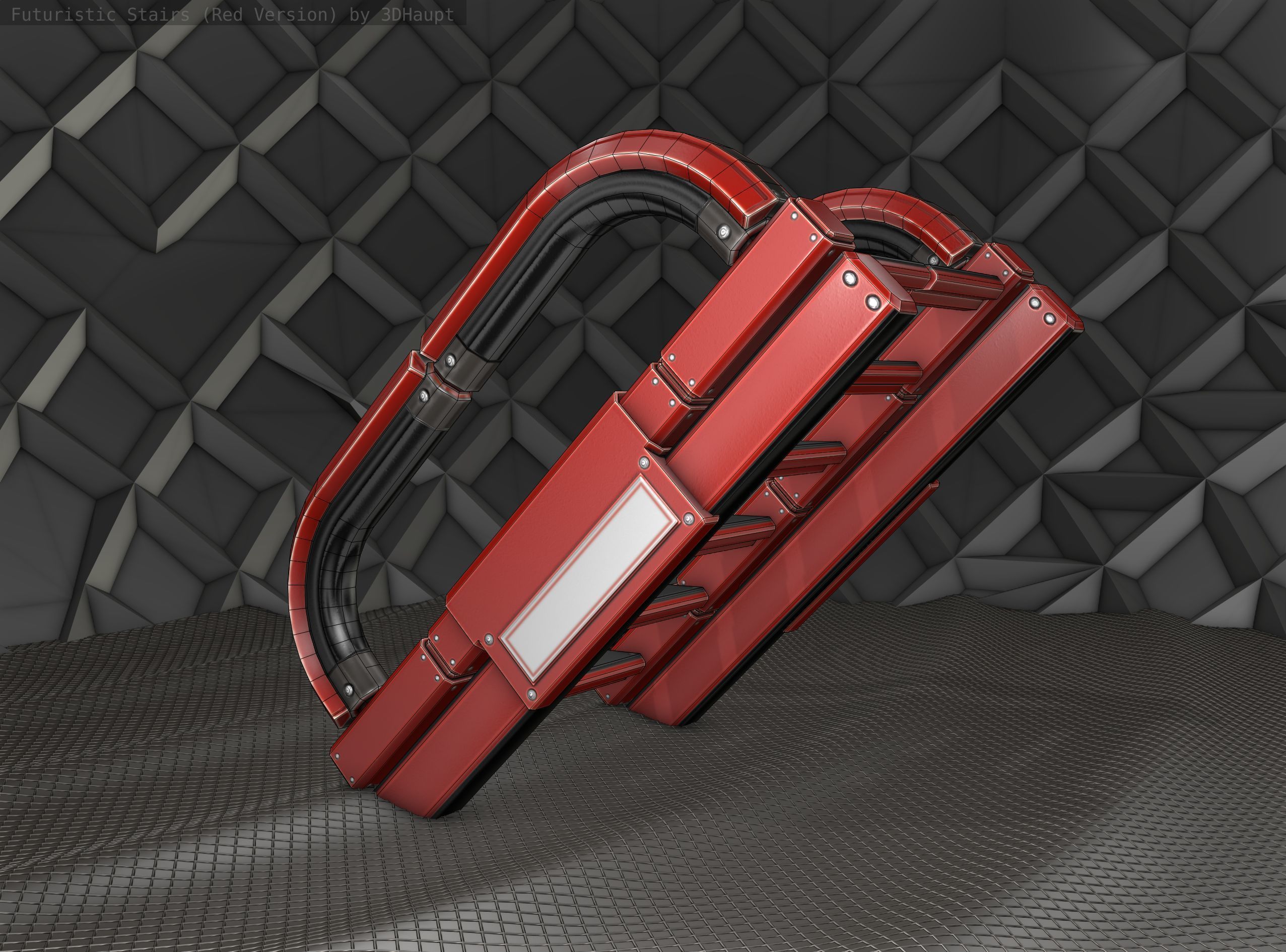 Sci-Fi Stairs - 11- Red Version Low-poly 3D model_10