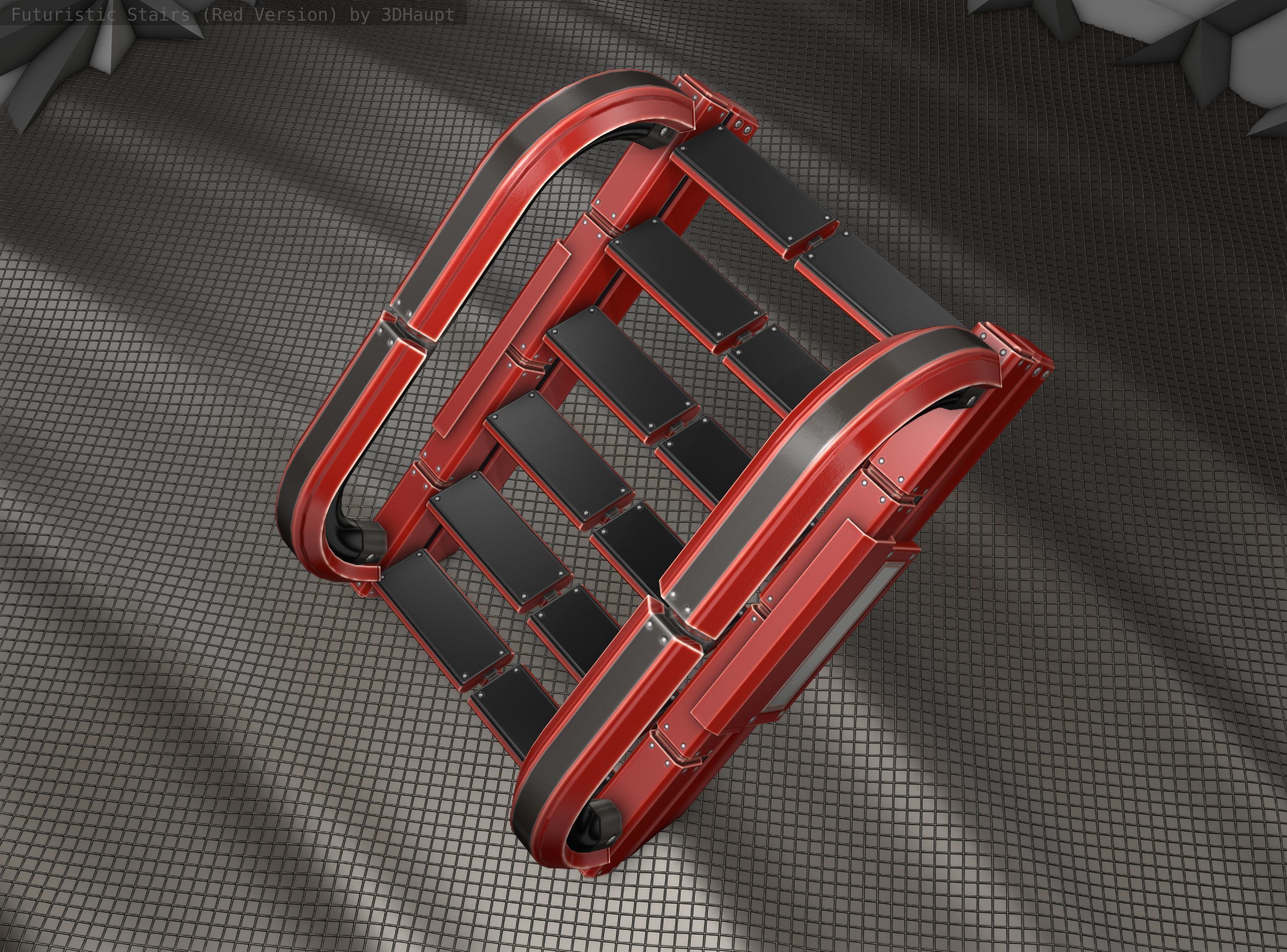 Sci-Fi Stairs - 11- Red Version Low-poly 3D model_16