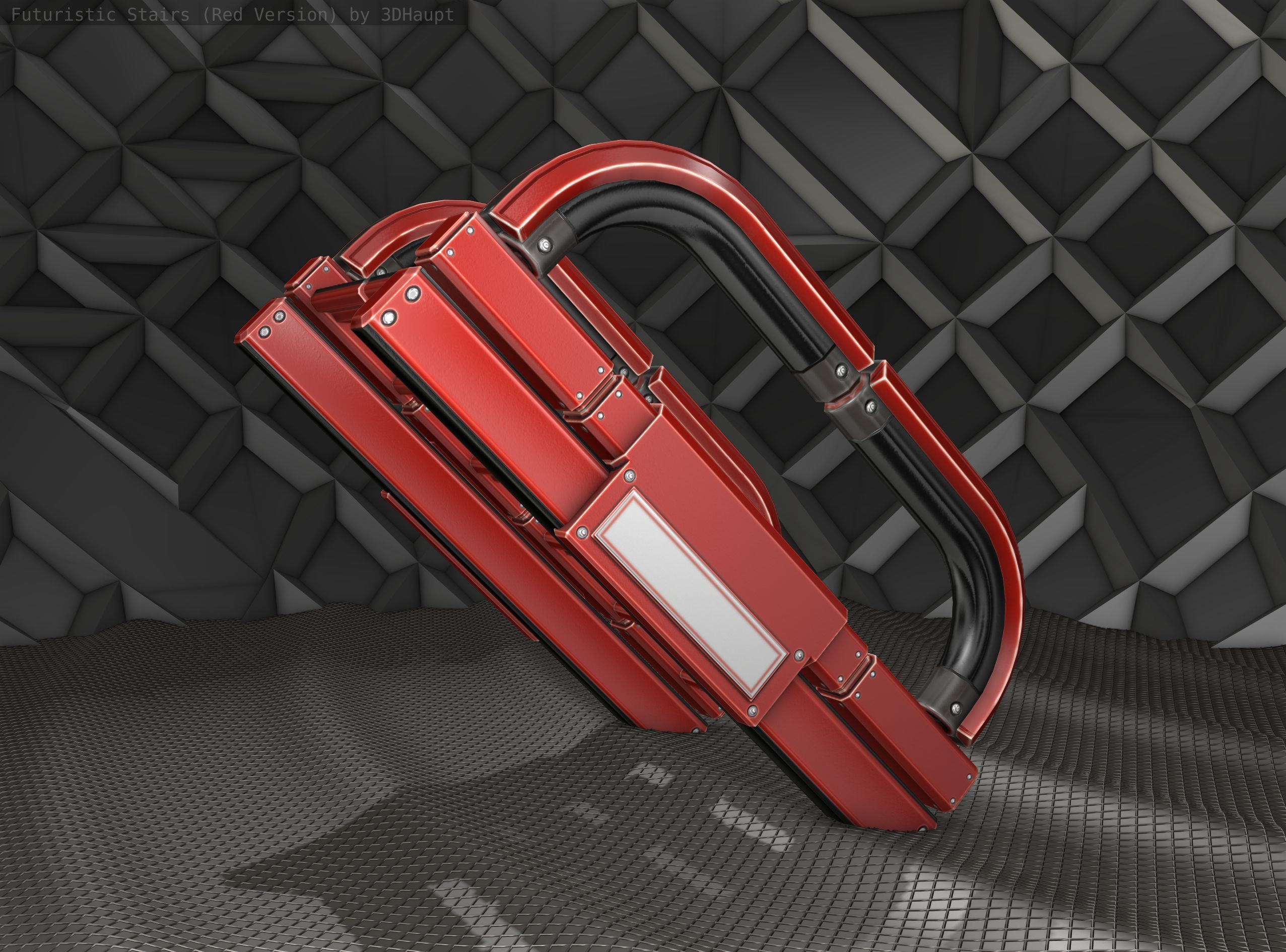 Sci-Fi Stairs - 11- Red Version Low-poly 3D model_12