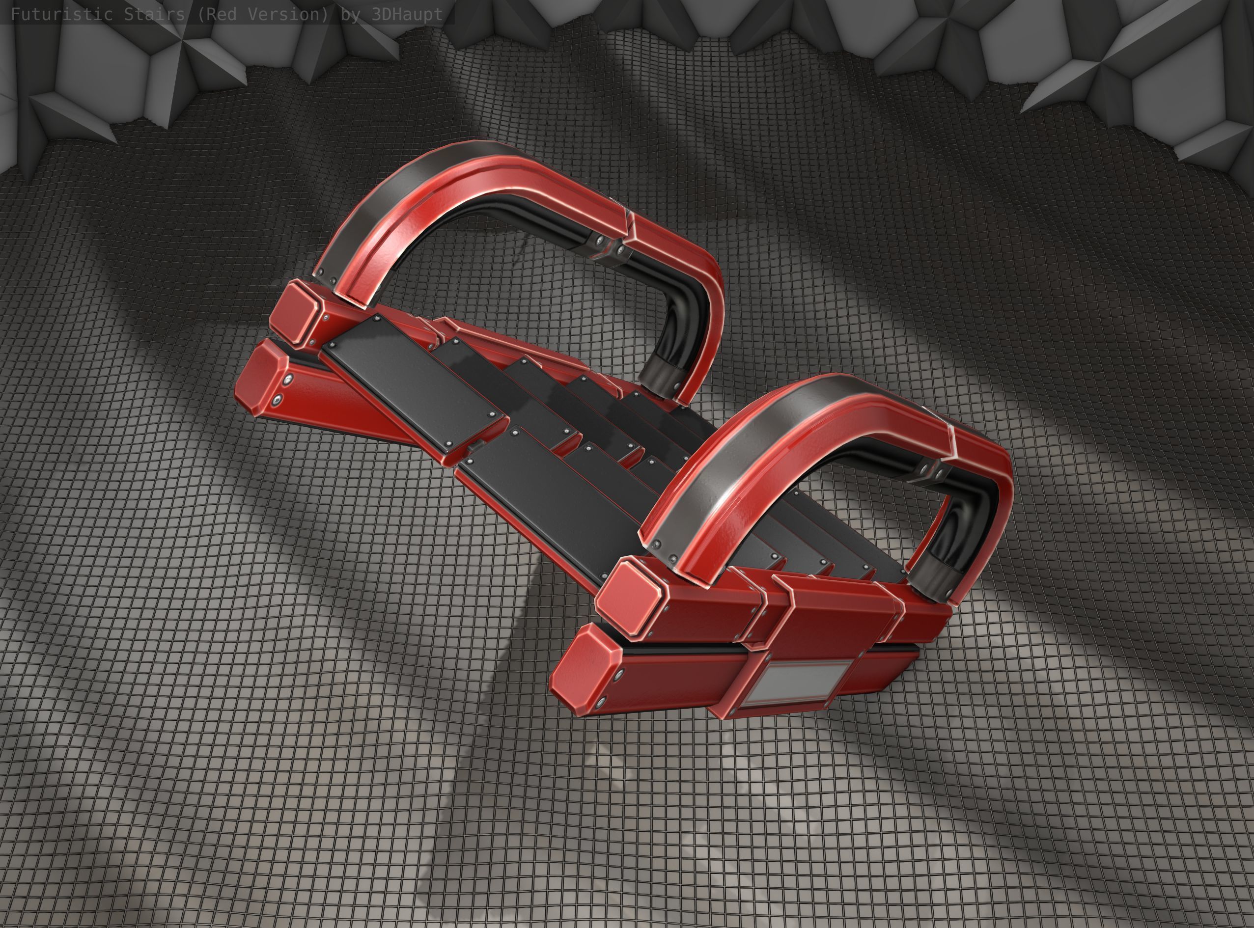 Sci-Fi Stairs - 11- Red Version Low-poly 3D model_18