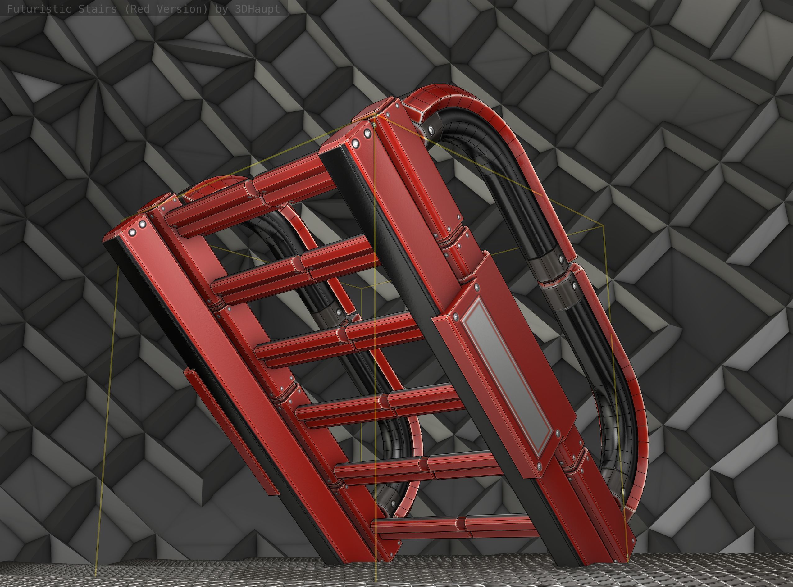 Sci-Fi Stairs - 11- Red Version Low-poly 3D model_21