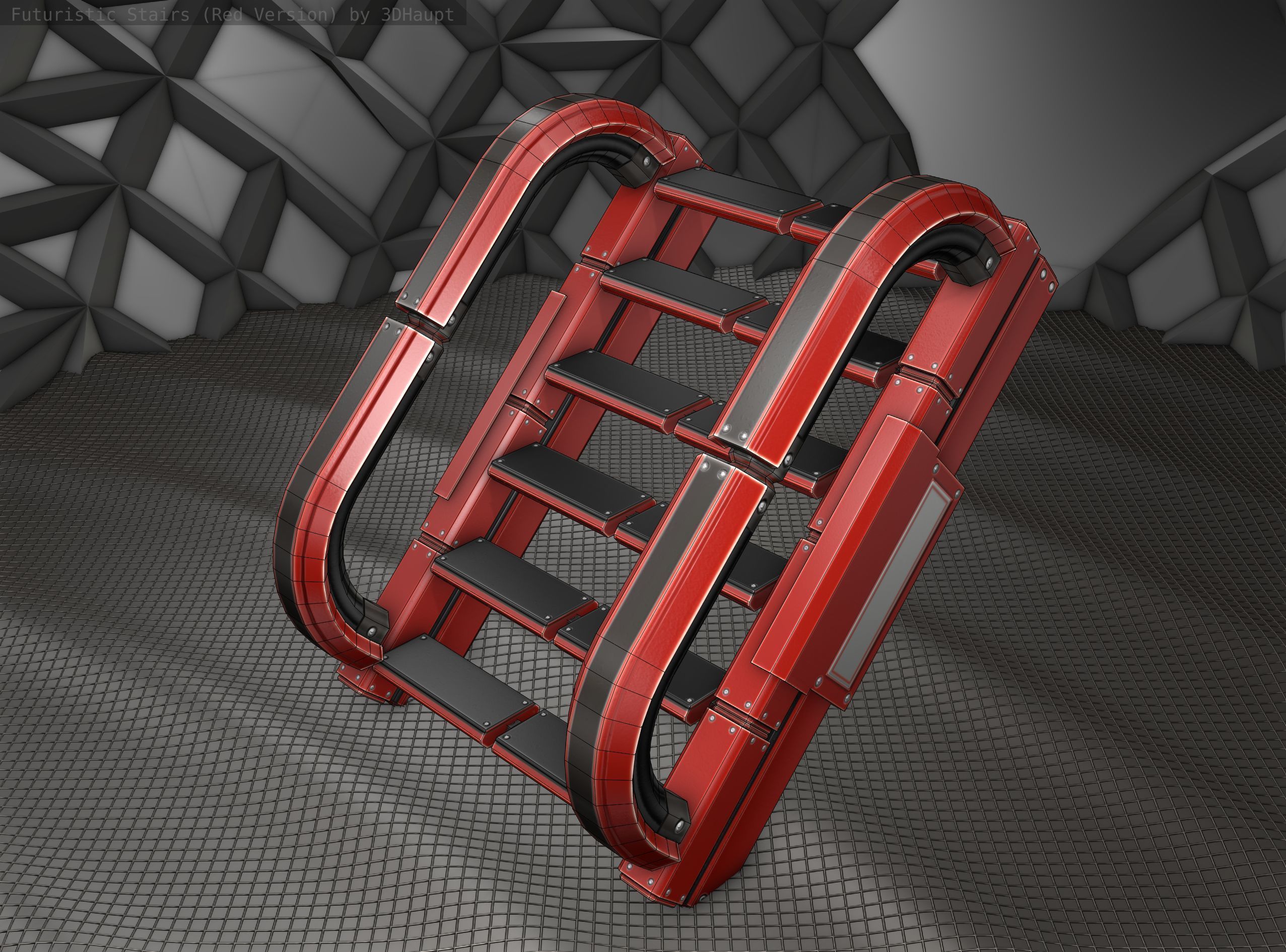 Sci-Fi Stairs - 11- Red Version Low-poly 3D model_8
