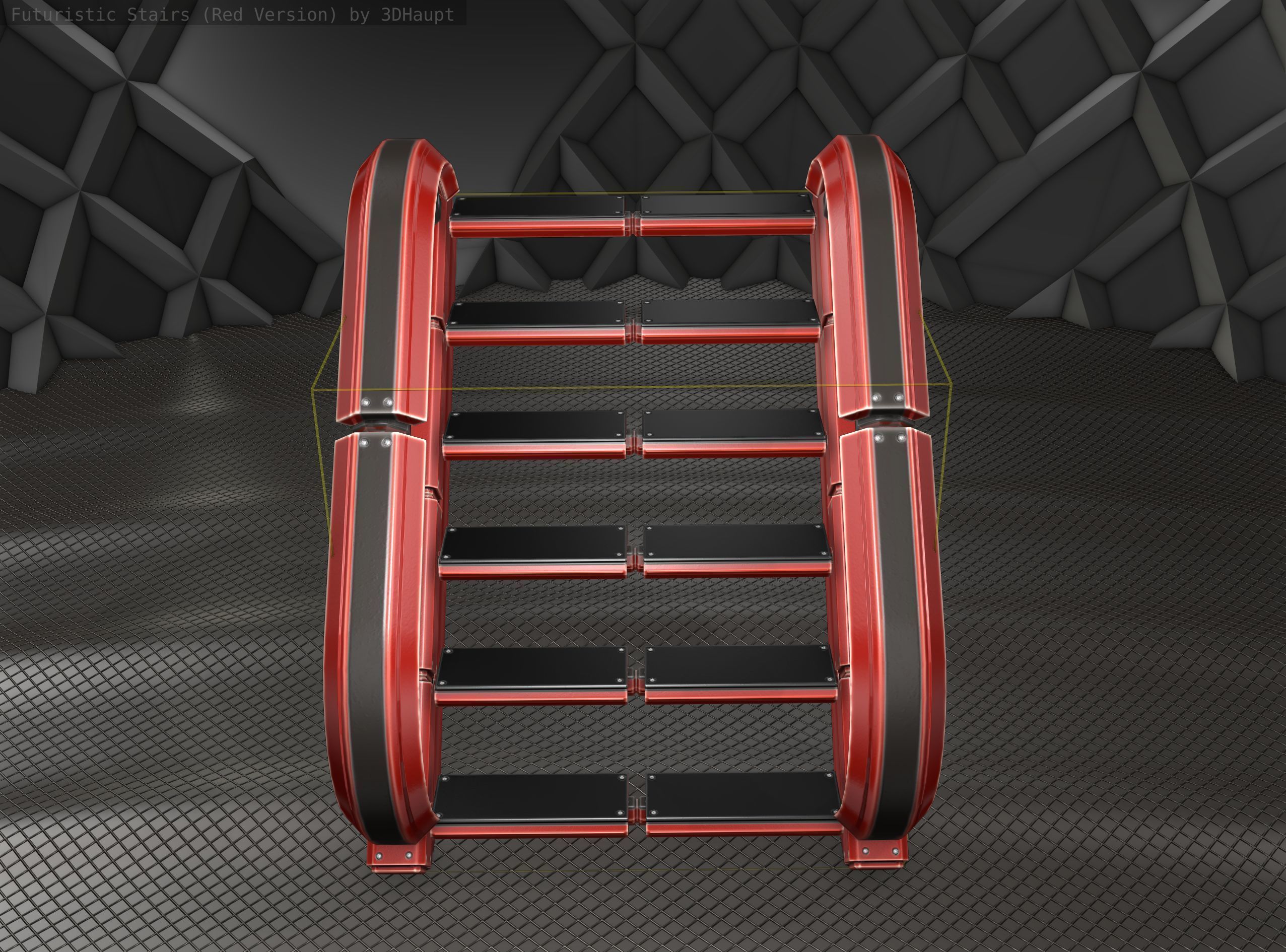 Sci-Fi Stairs - 11- Red Version Low-poly 3D model_7