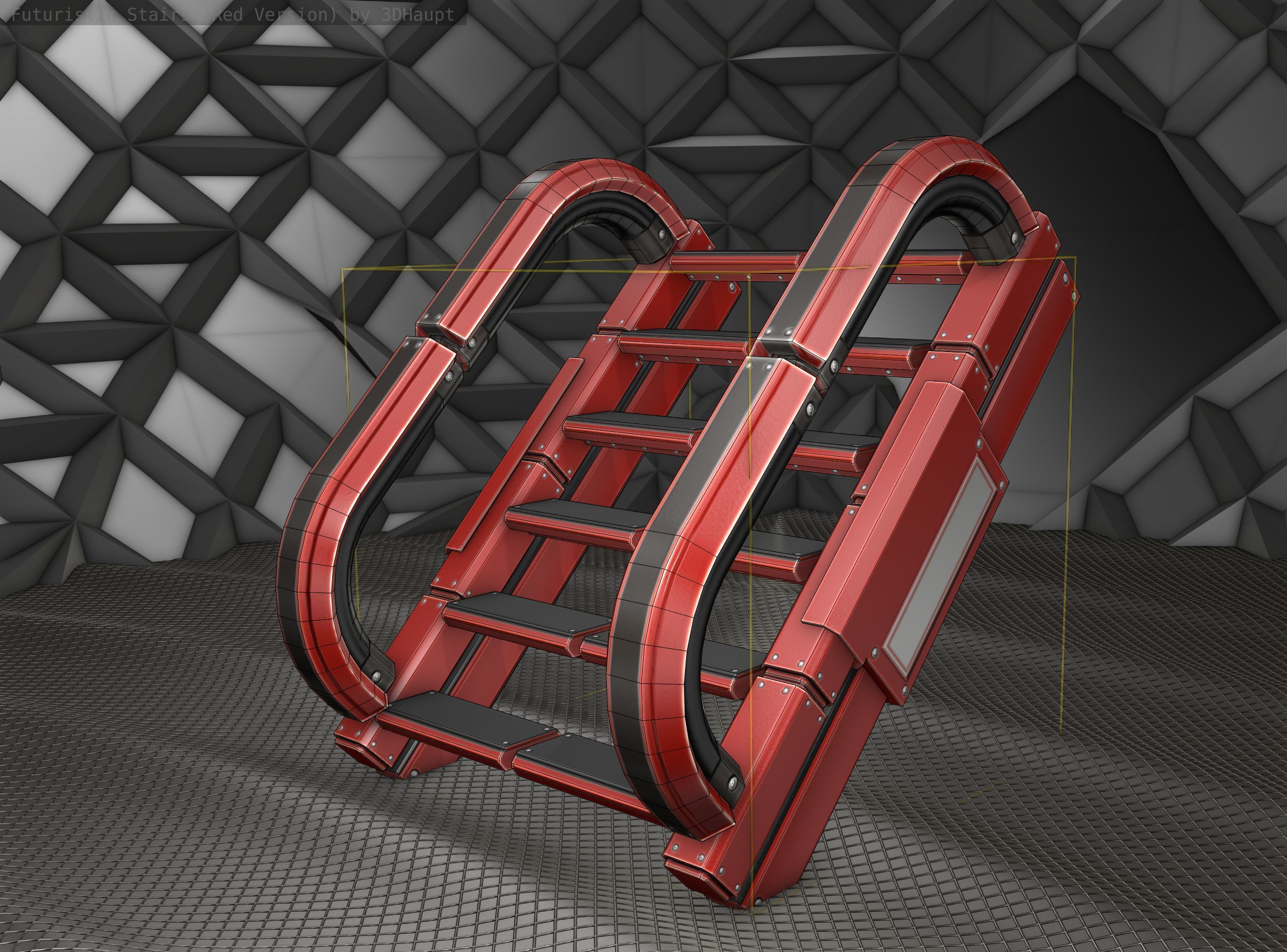 Sci-Fi Stairs - 11- Red Version Low-poly 3D model_23