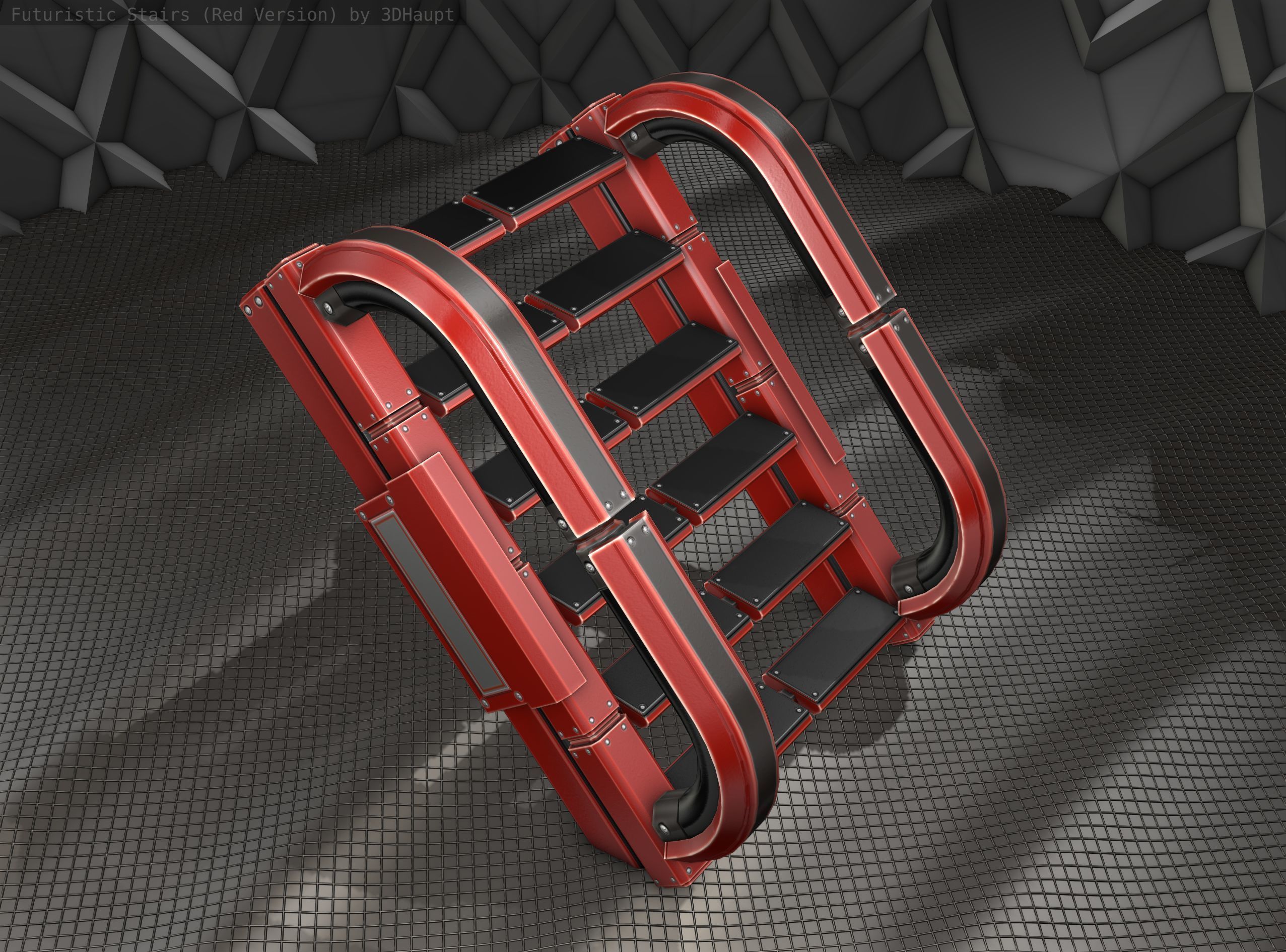 Sci-Fi Stairs - 11- Red Version Low-poly 3D model_20