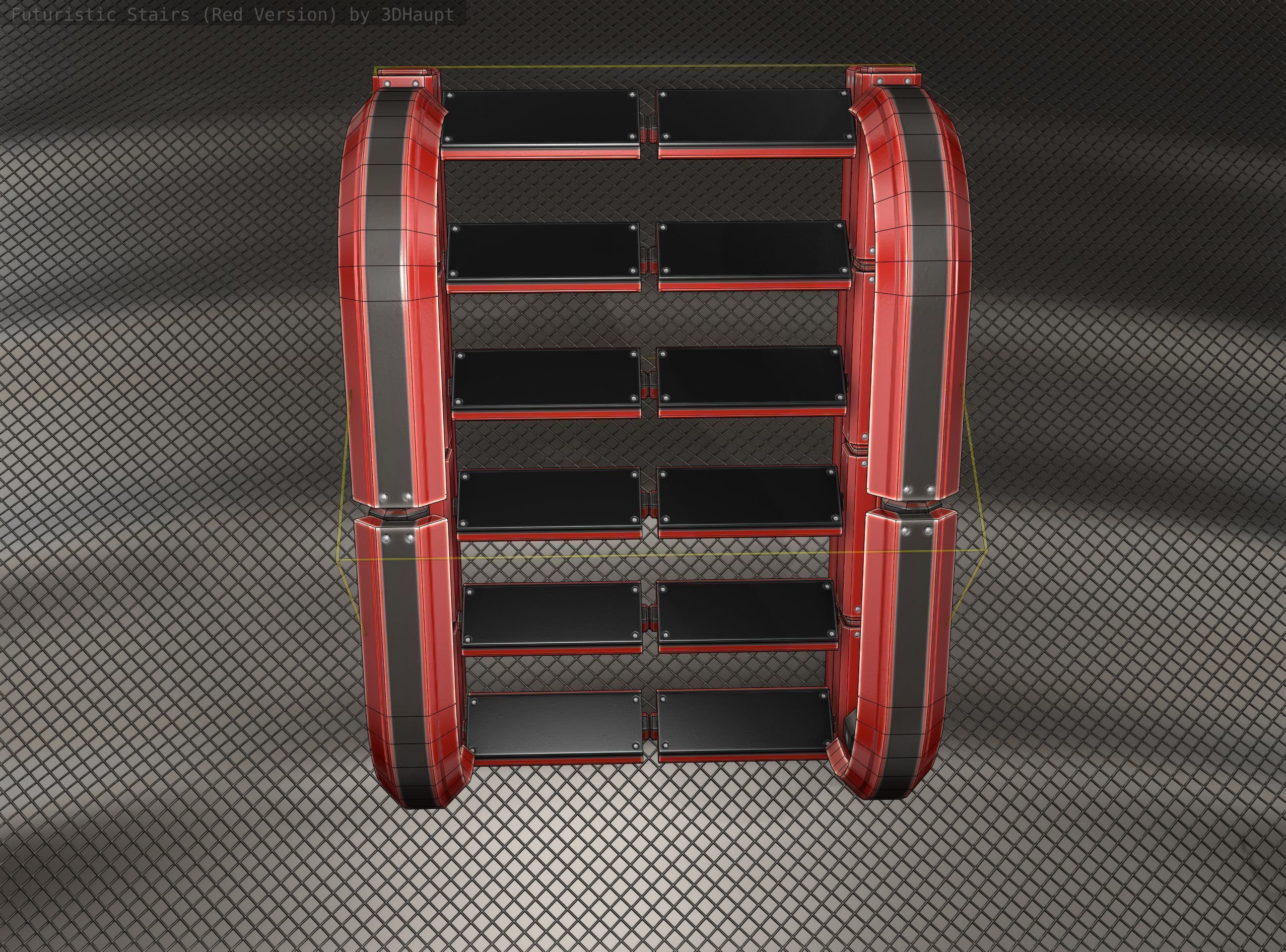 Sci-Fi Stairs - 11- Red Version Low-poly 3D model_15