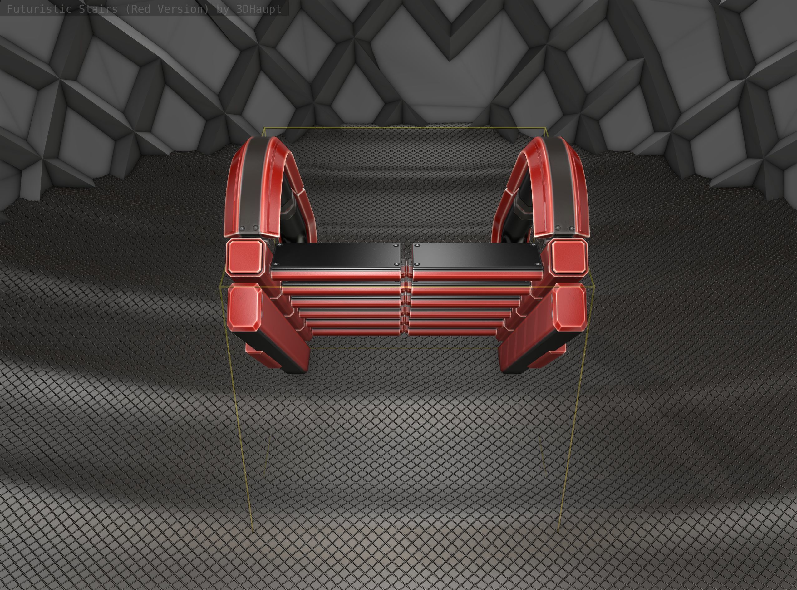 Sci-Fi Stairs - 11- Red Version Low-poly 3D model_3