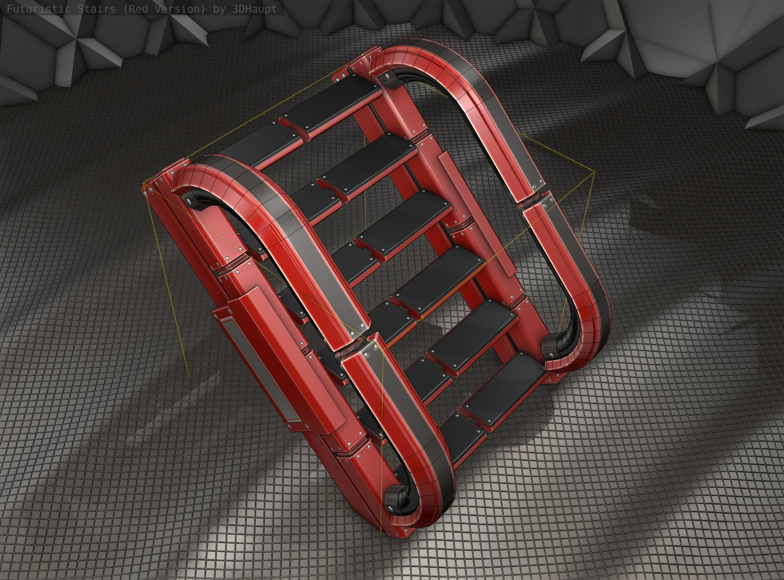 Sci-Fi Stairs - 11- Red Version Low-poly 3D model_19