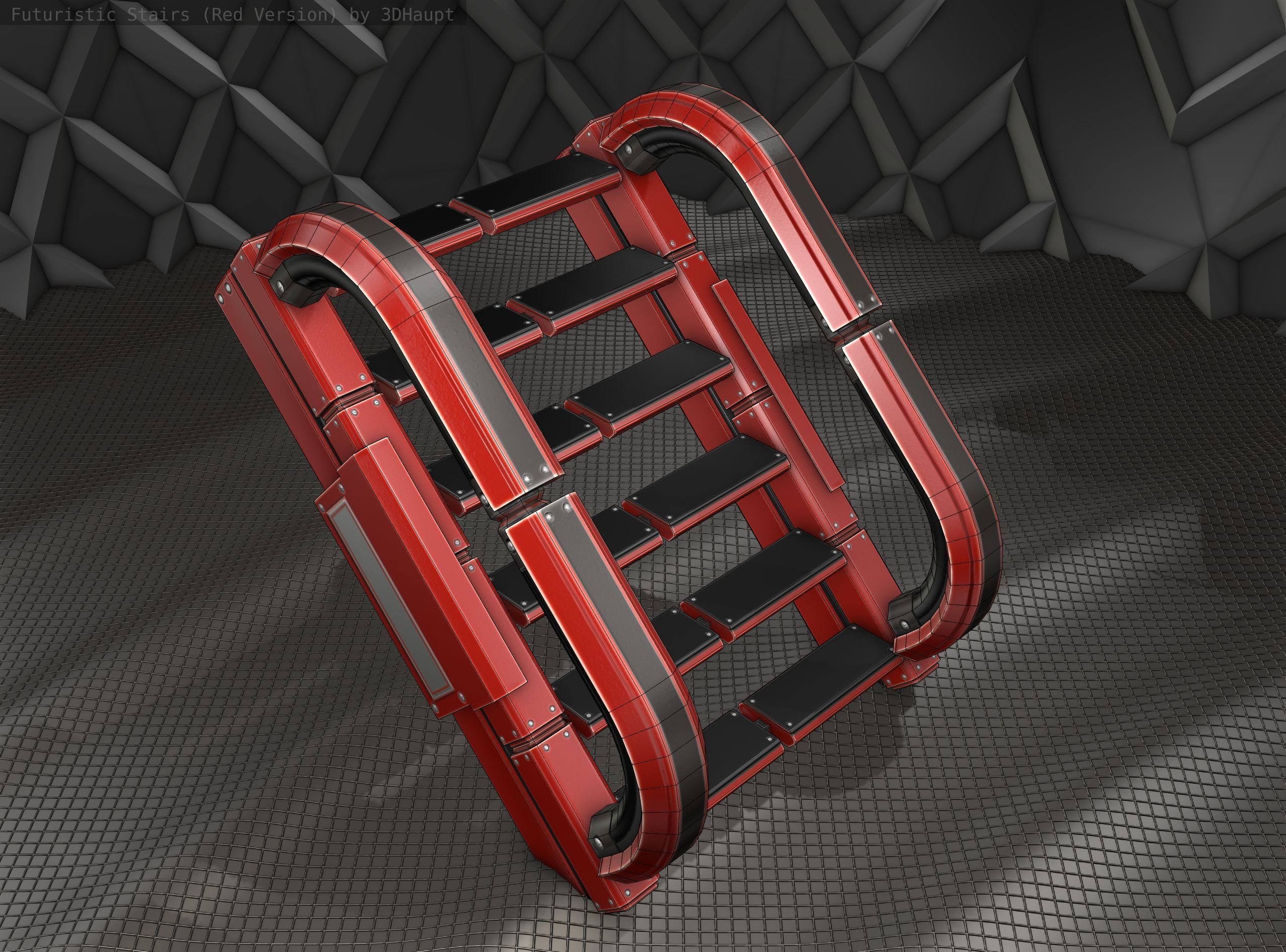 Sci-Fi Stairs - 11- Red Version Low-poly 3D model_6