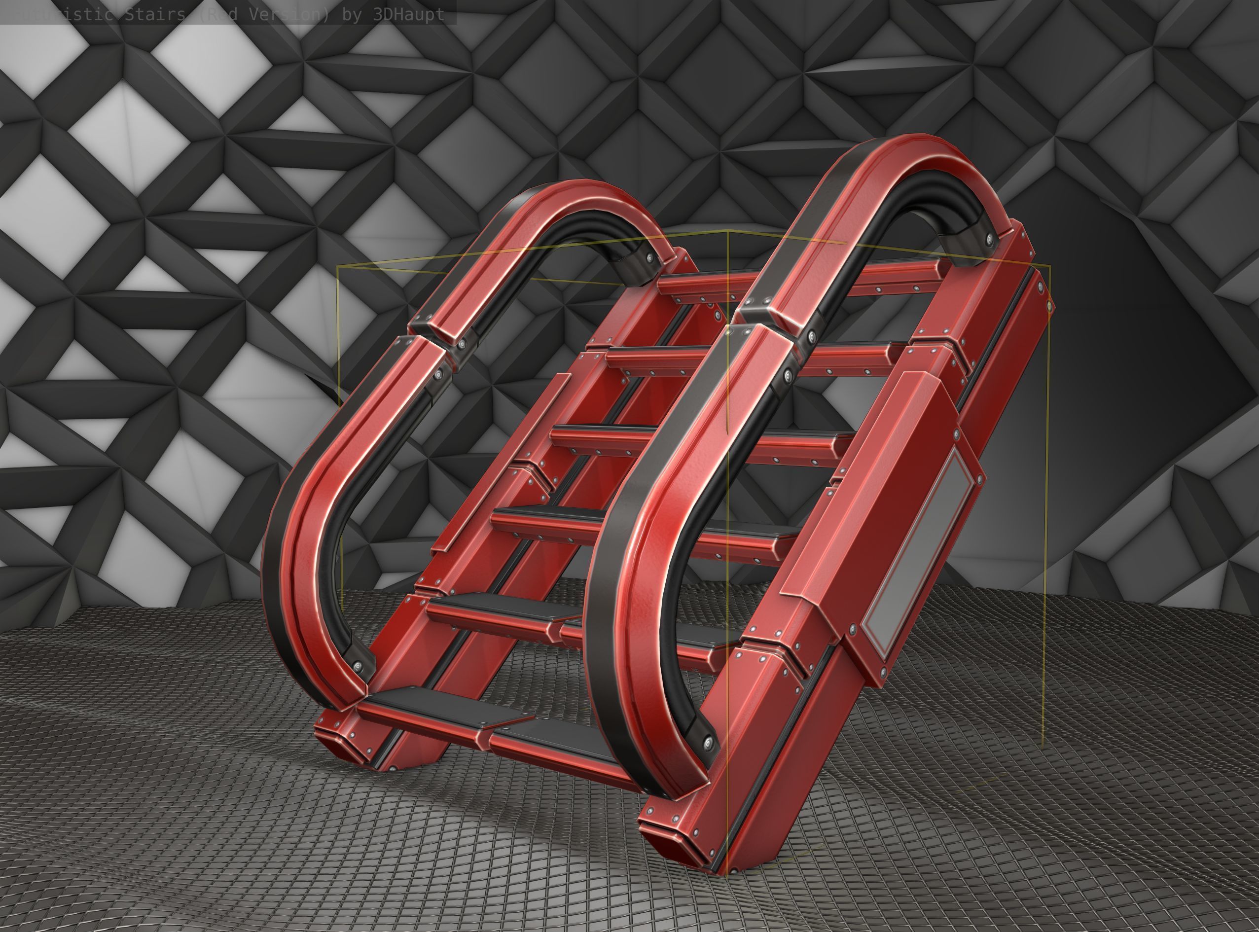 Sci-Fi Stairs - 11- Red Version Low-poly 3D model_9