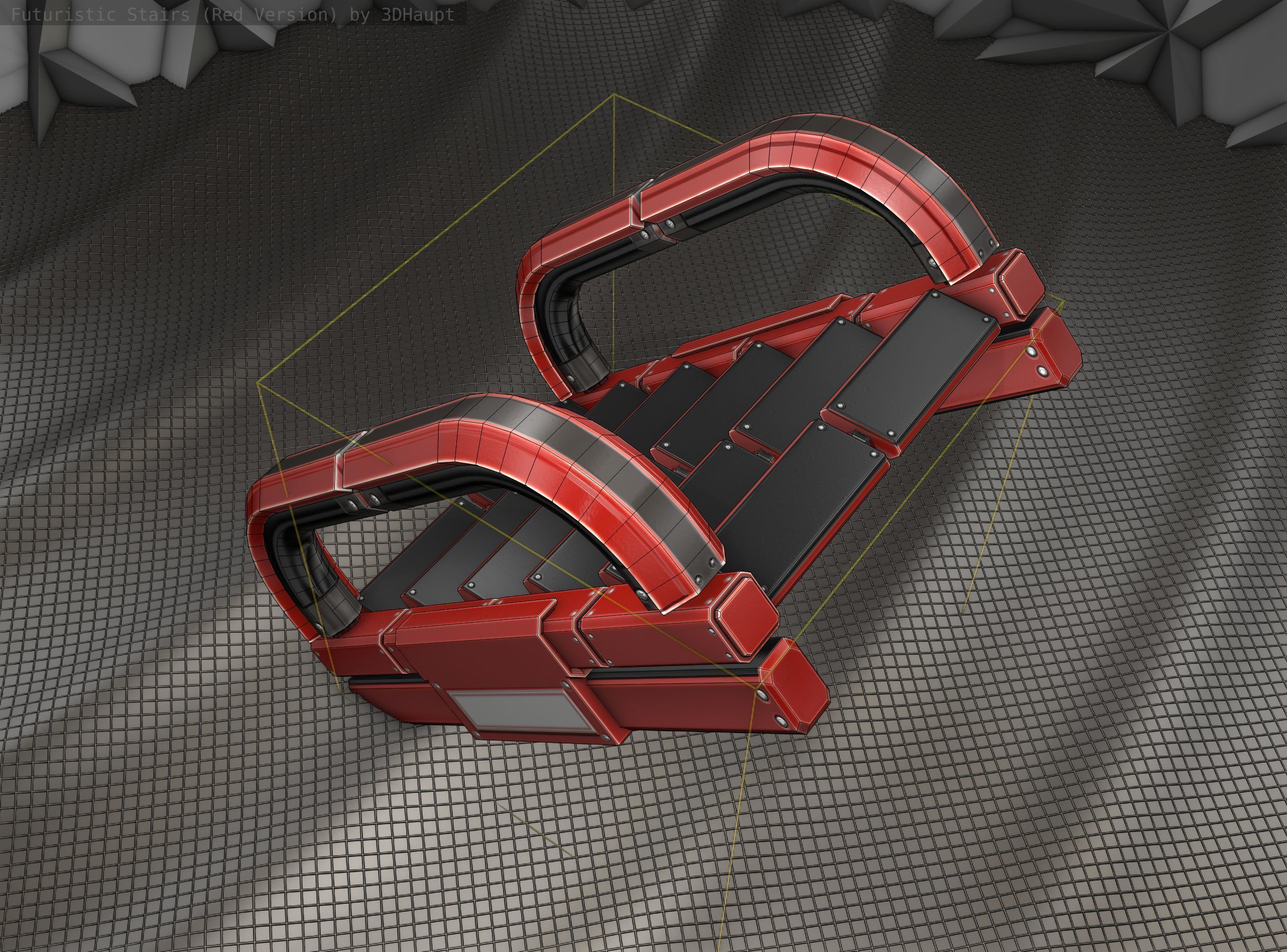 Sci-Fi Stairs - 11- Red Version Low-poly 3D model_17