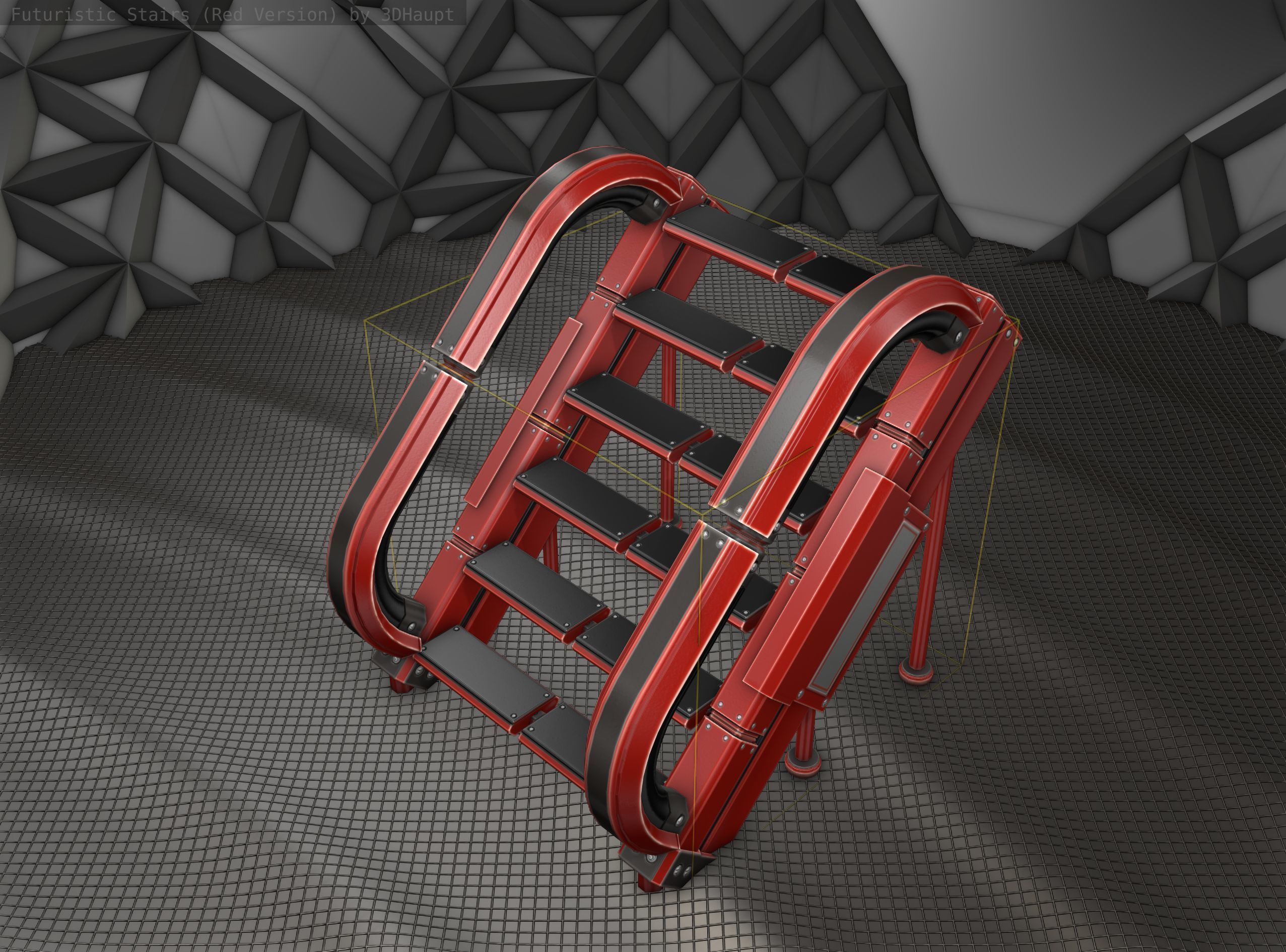 Sci-Fi Stairs - 11- Red Version Low-poly 3D model_25