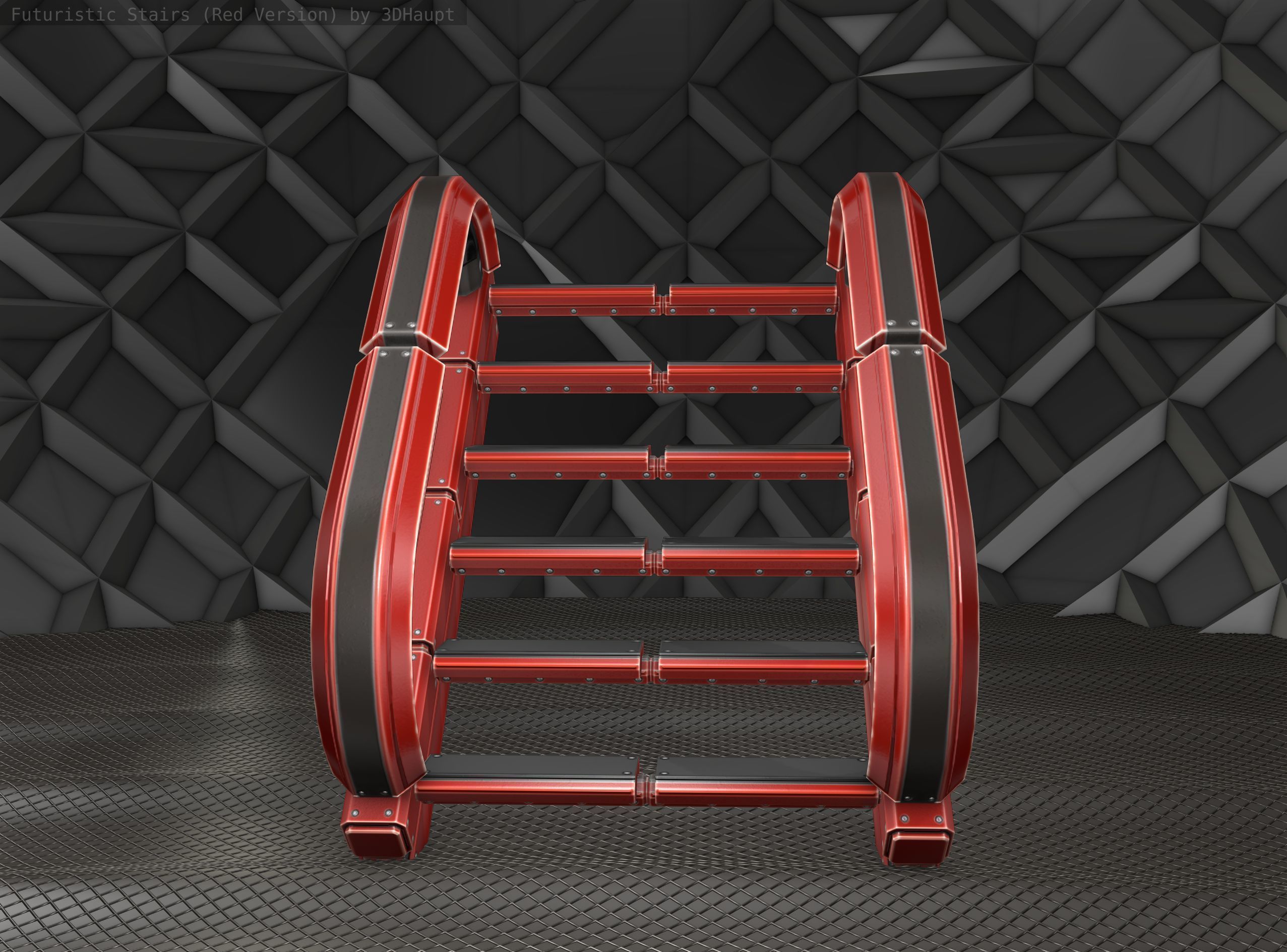 Sci-Fi Stairs - 11- Red Version Low-poly 3D model_14
