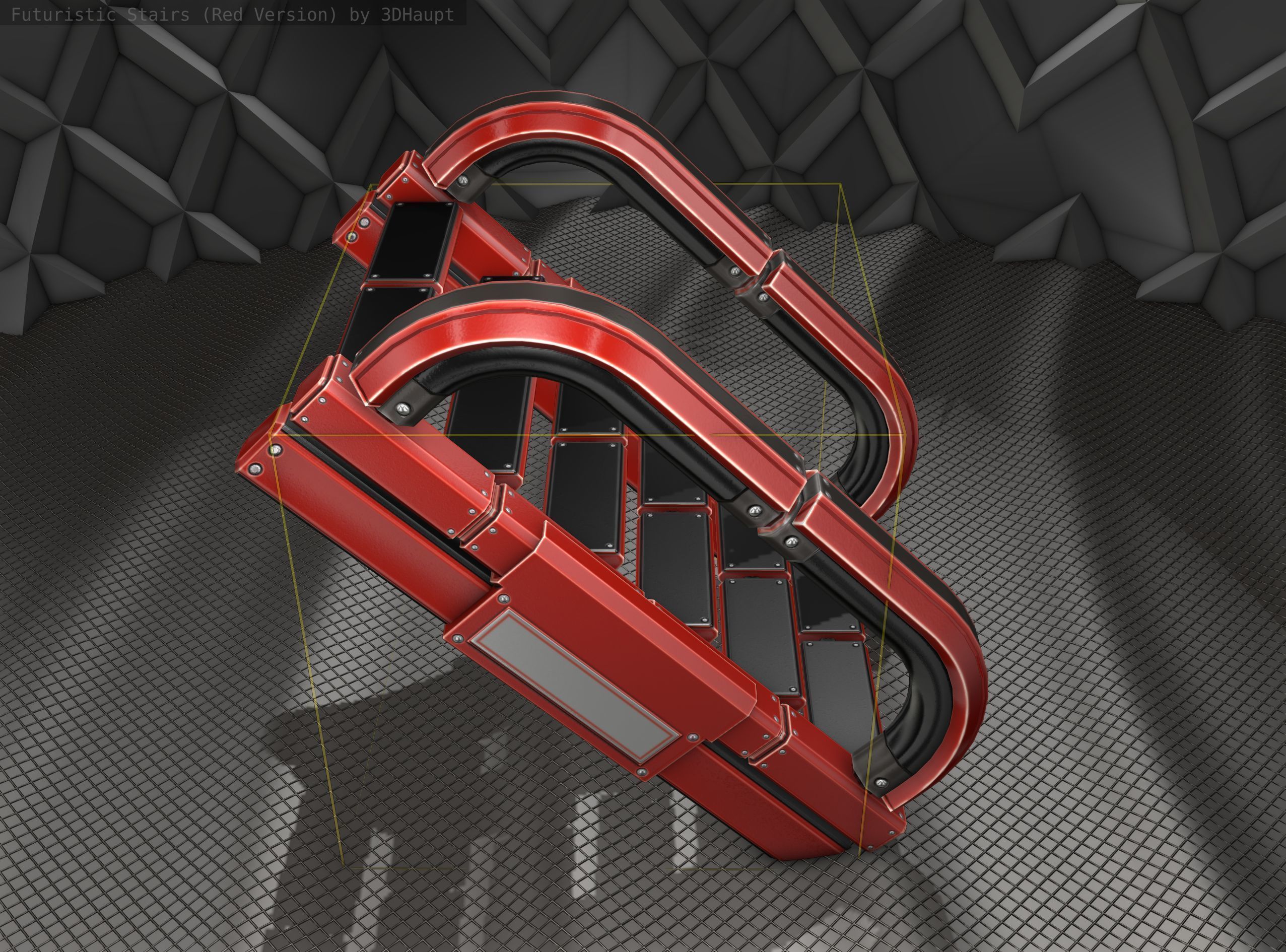 Sci-Fi Stairs - 11- Red Version Low-poly 3D model_5