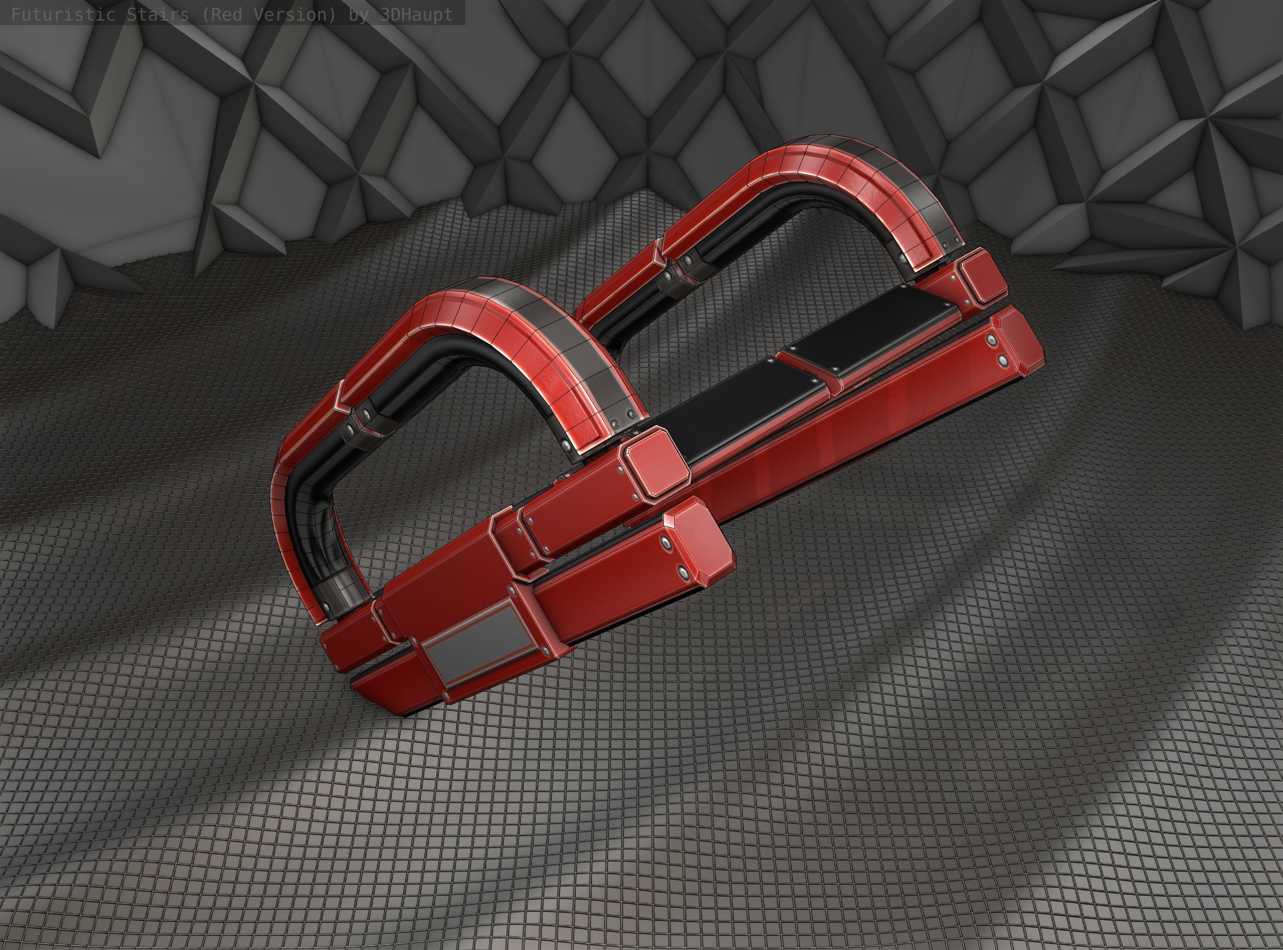 Sci-Fi Stairs - 11- Red Version Low-poly 3D model_2