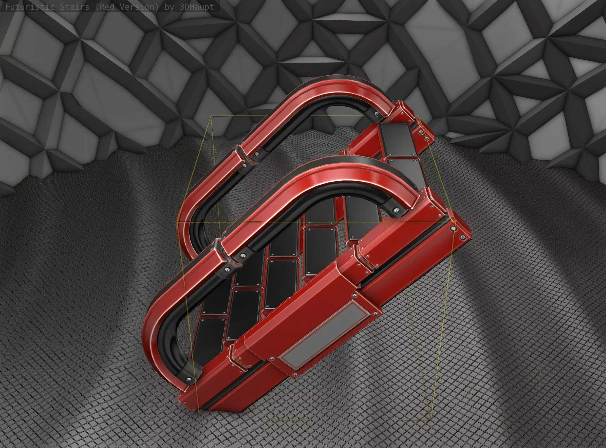 Sci-Fi Stairs - 11- Red Version Low-poly 3D model_0