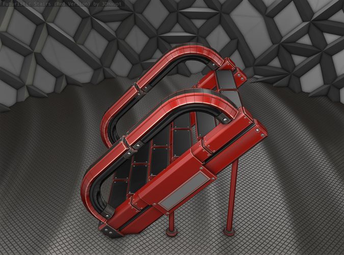 Sci-Fi Stairs - 12 - Red Version  Low-poly 3D model