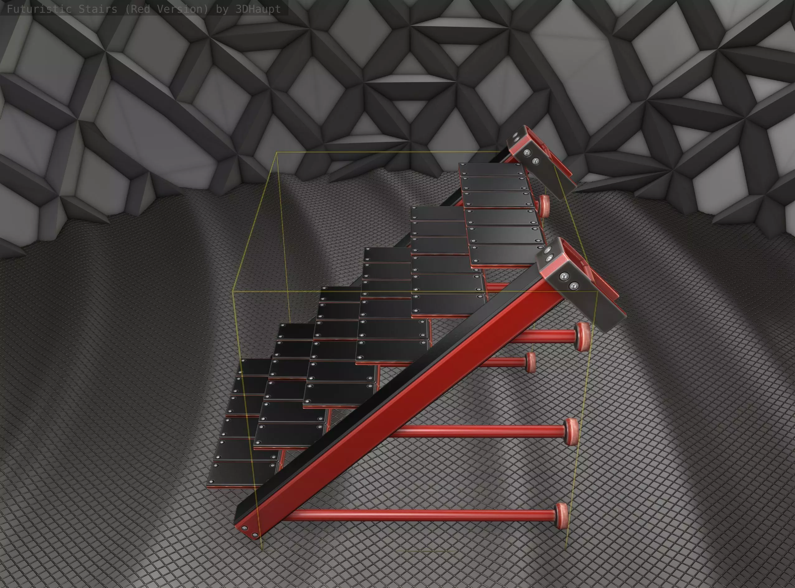 Sci-Fi Stairs - 13- Red Version Low-poly 3D model