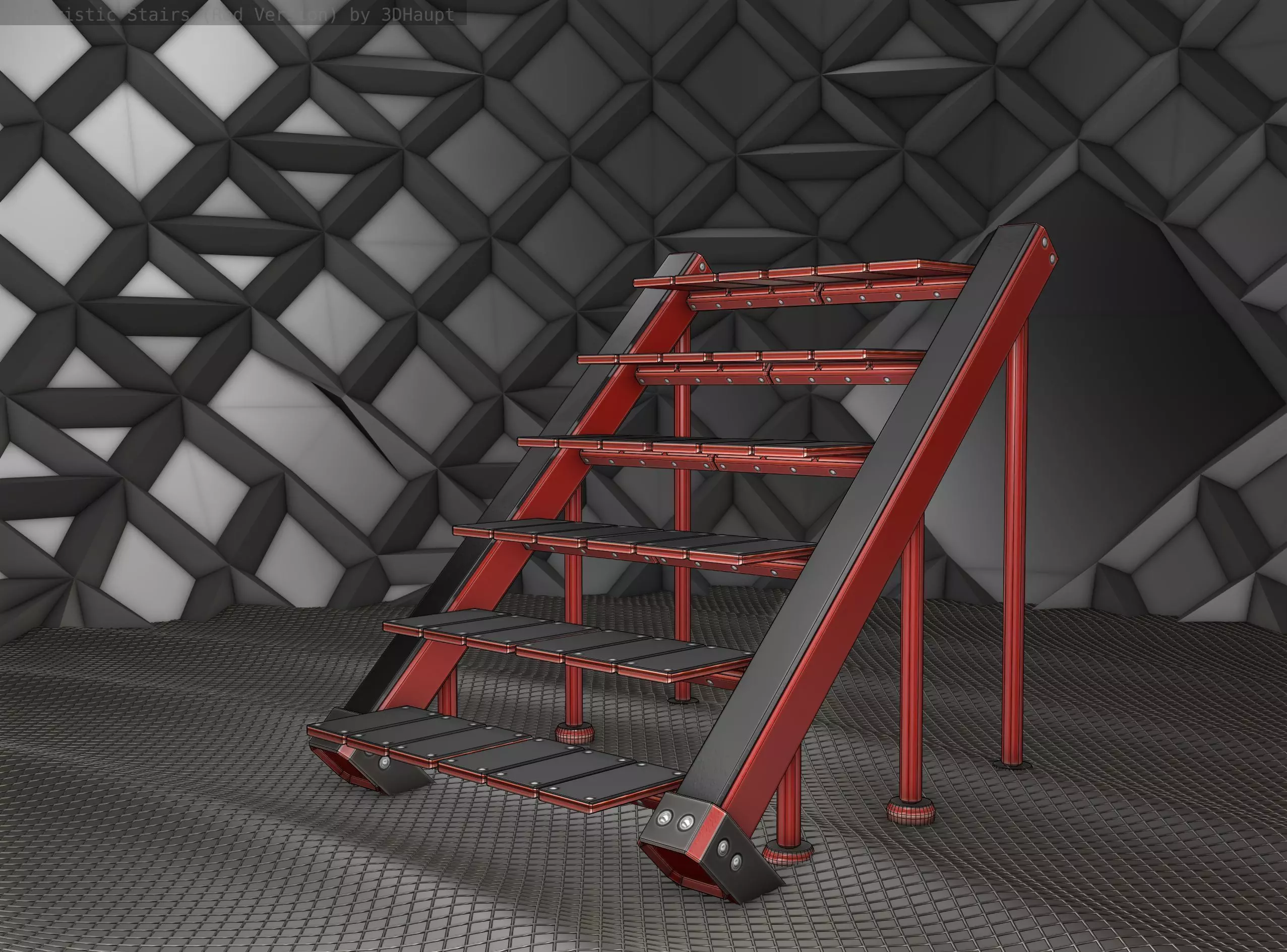 Sci-Fi Stairs - 16- Red Version Low-poly 3D model