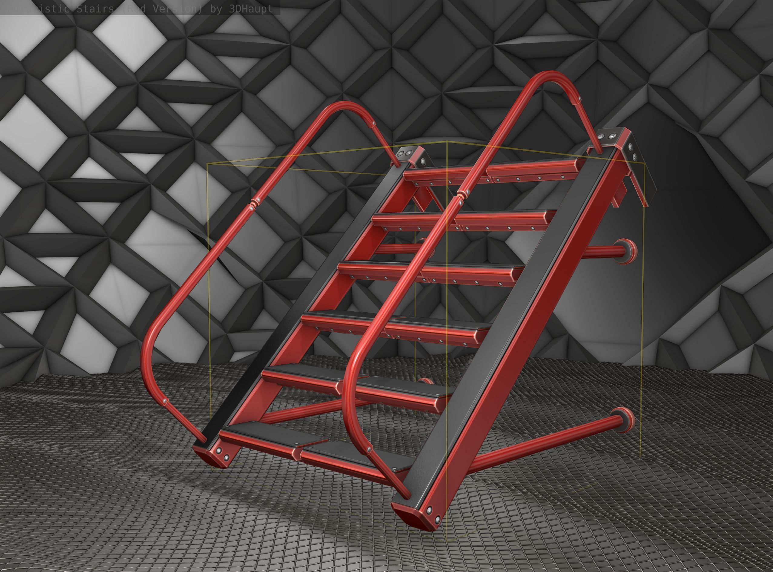 Sci-Fi Stairs - 17 - Red Version Low-poly 3D model_9