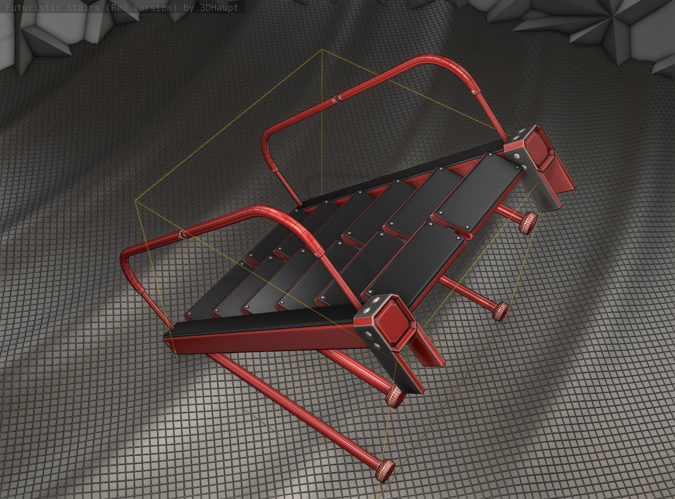 Sci-Fi Stairs - 17 - Red Version Low-poly 3D model_17