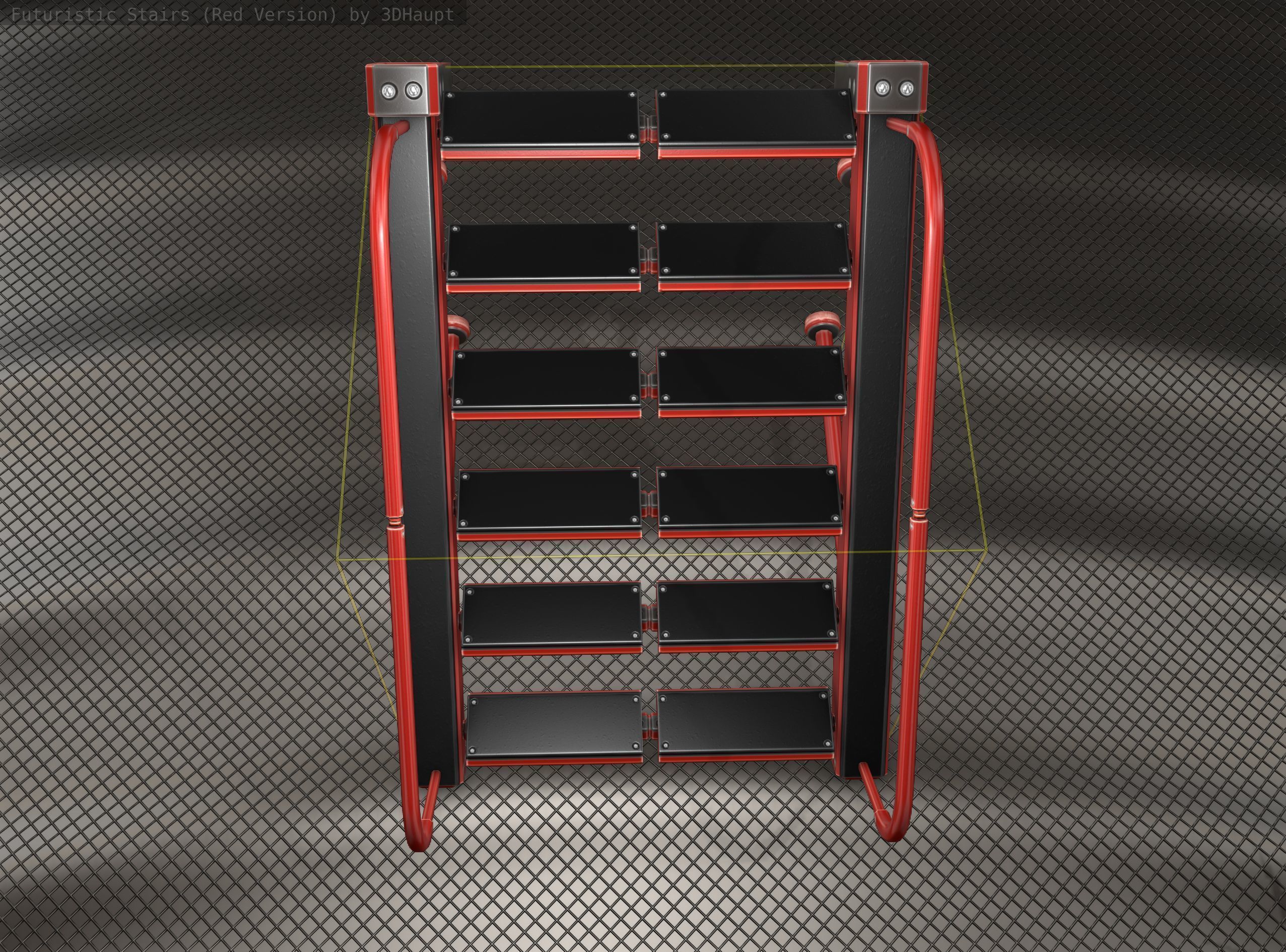 Sci-Fi Stairs - 17 - Red Version Low-poly 3D model_15