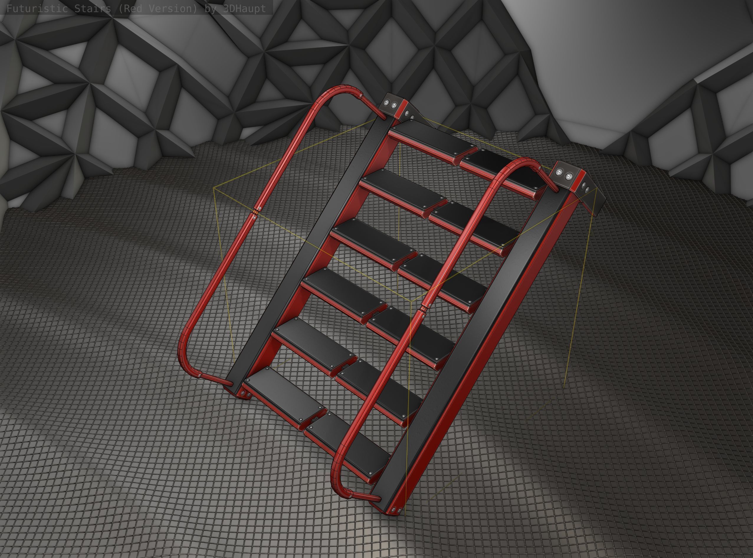 Sci-Fi Stairs - 17 - Red Version Low-poly 3D model_25