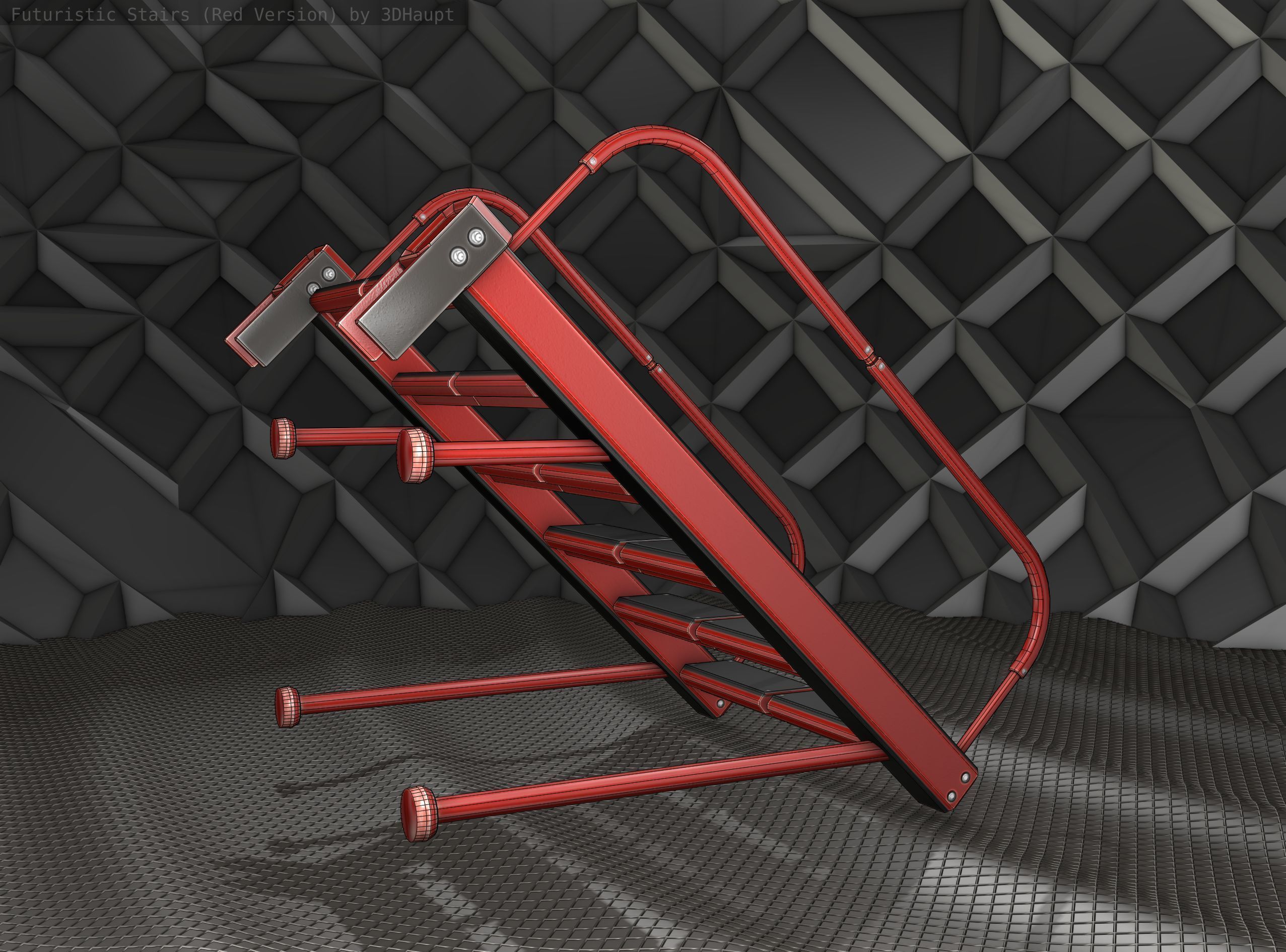 Sci-Fi Stairs - 17 - Red Version Low-poly 3D model_12