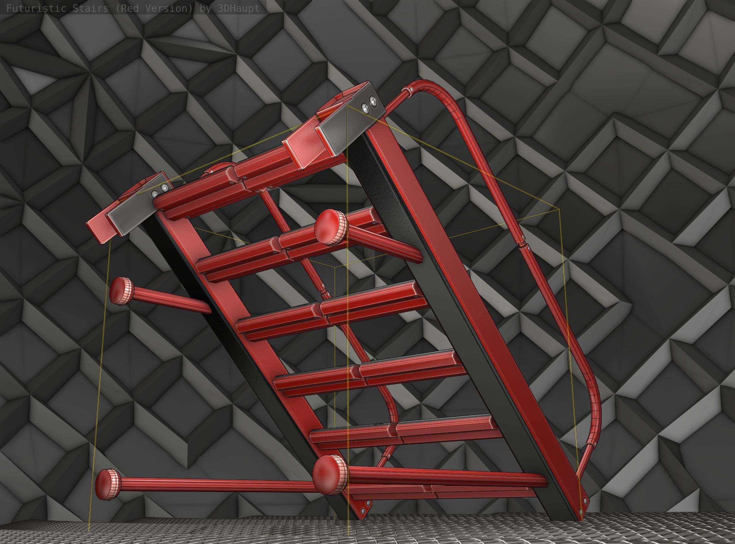 Sci-Fi Stairs - 17 - Red Version Low-poly 3D model_21