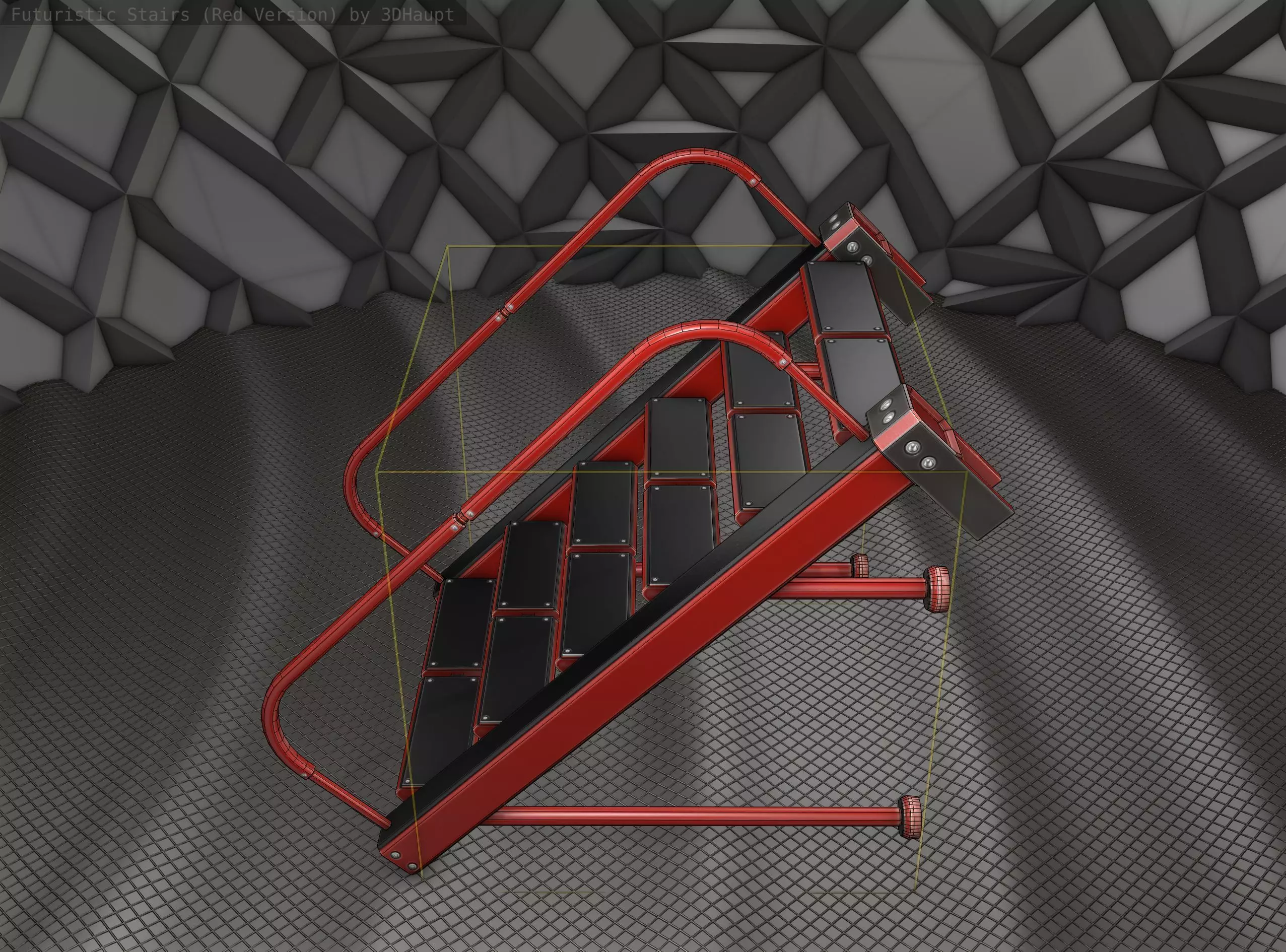 Sci-Fi Stairs - 17 - Red Version Low-poly 3D model_0