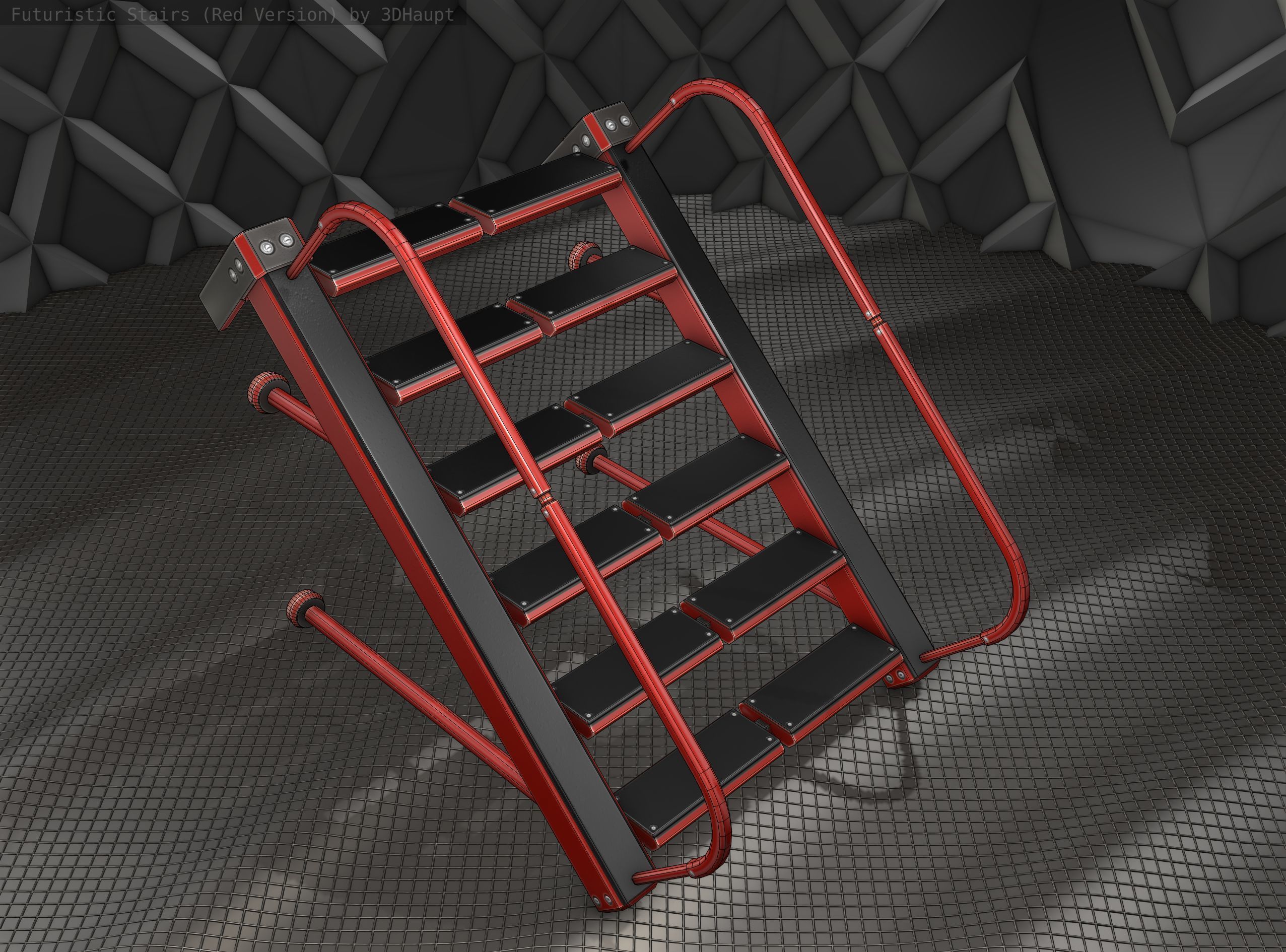 Sci-Fi Stairs - 17 - Red Version Low-poly 3D model_6