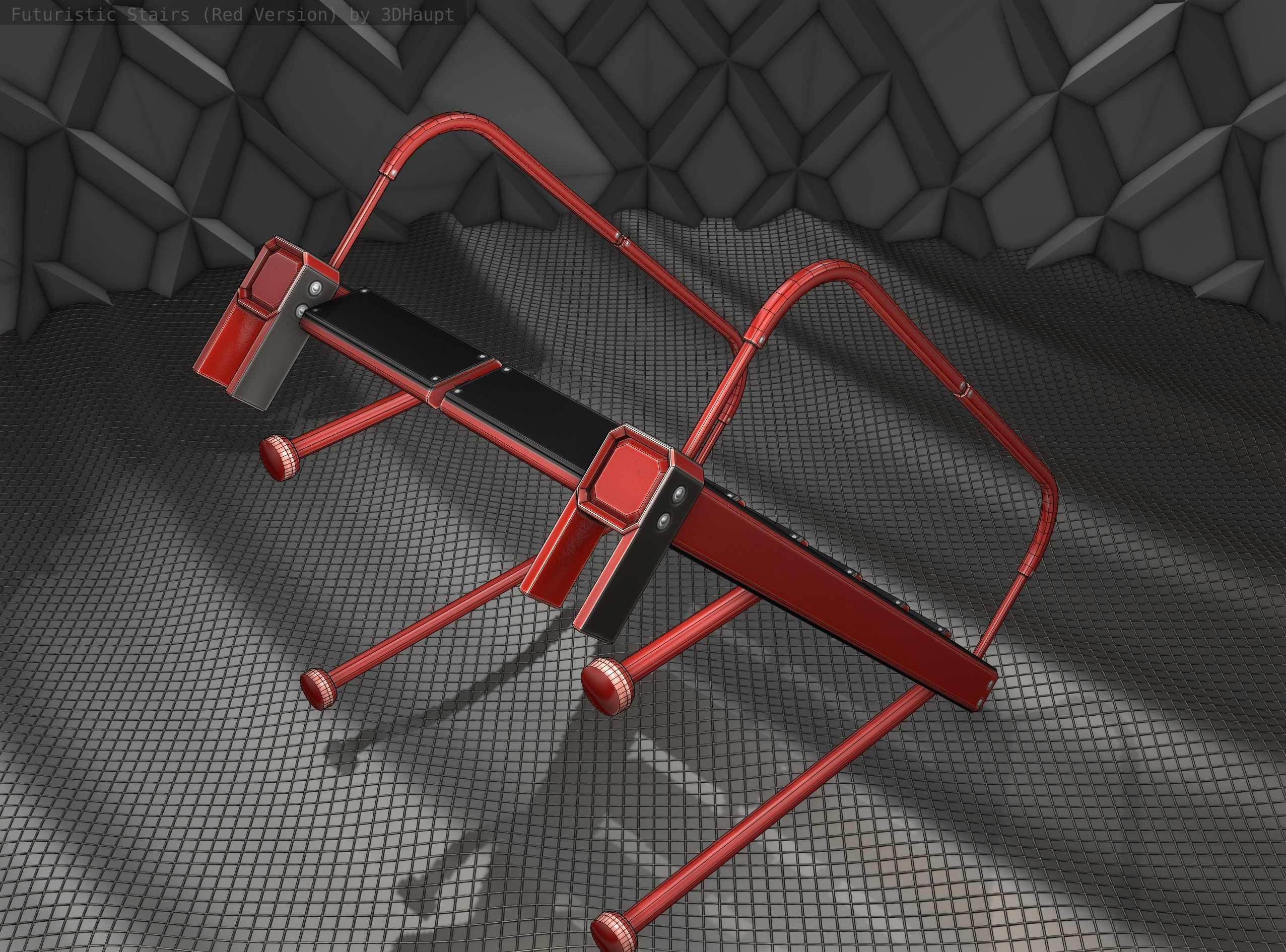 Sci-Fi Stairs - 17 - Red Version Low-poly 3D model_4