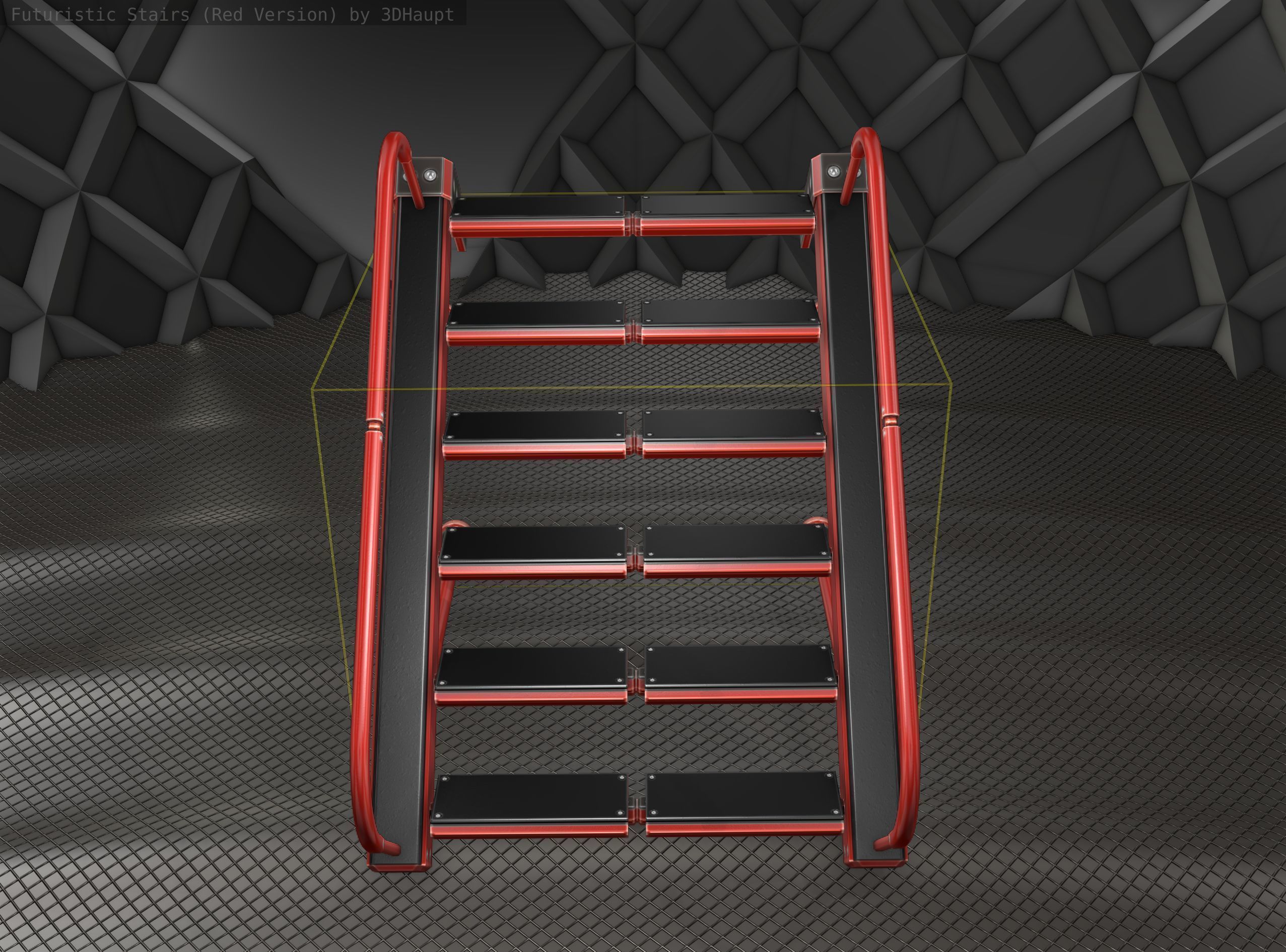 Sci-Fi Stairs - 17 - Red Version Low-poly 3D model_7