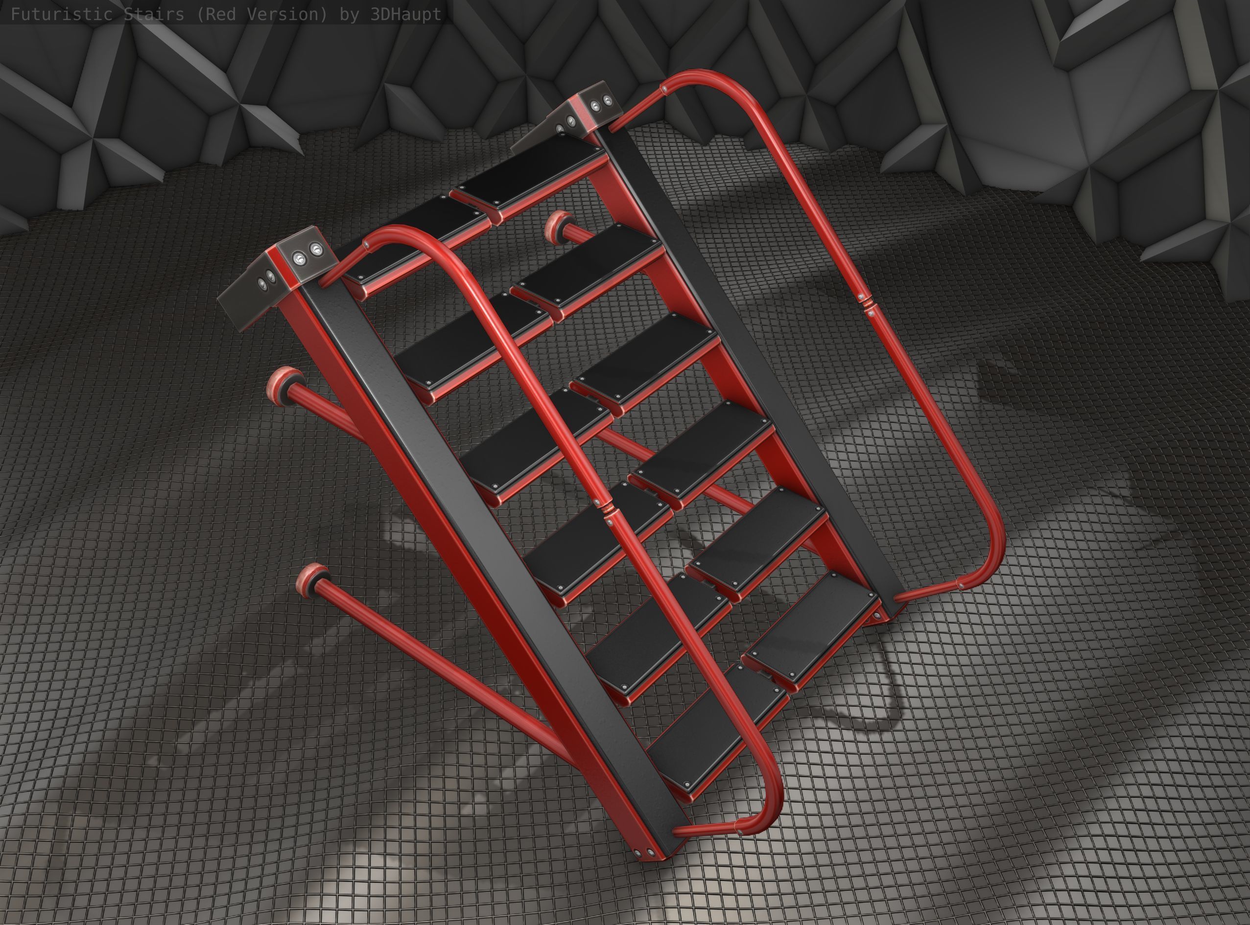 Sci-Fi Stairs - 17 - Red Version Low-poly 3D model_20
