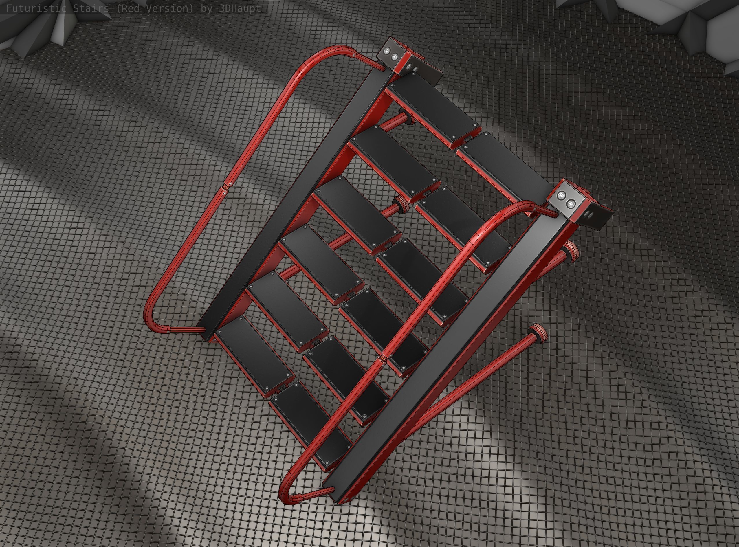 Sci-Fi Stairs - 17 - Red Version Low-poly 3D model_16