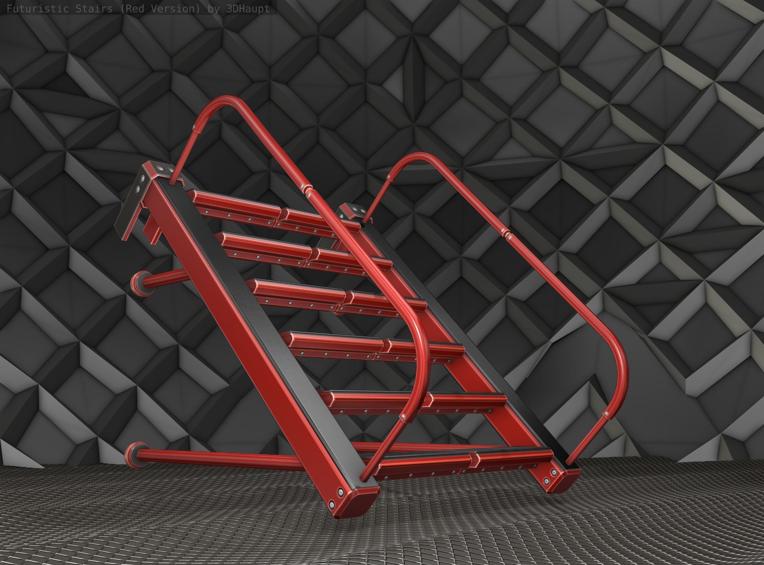 Sci-Fi Stairs - 17 - Red Version Low-poly 3D model_22