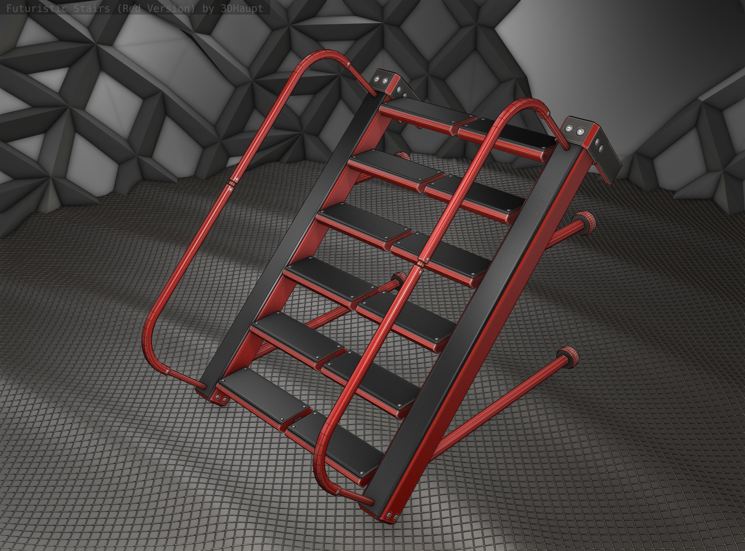 Sci-Fi Stairs - 17 - Red Version Low-poly 3D model_8