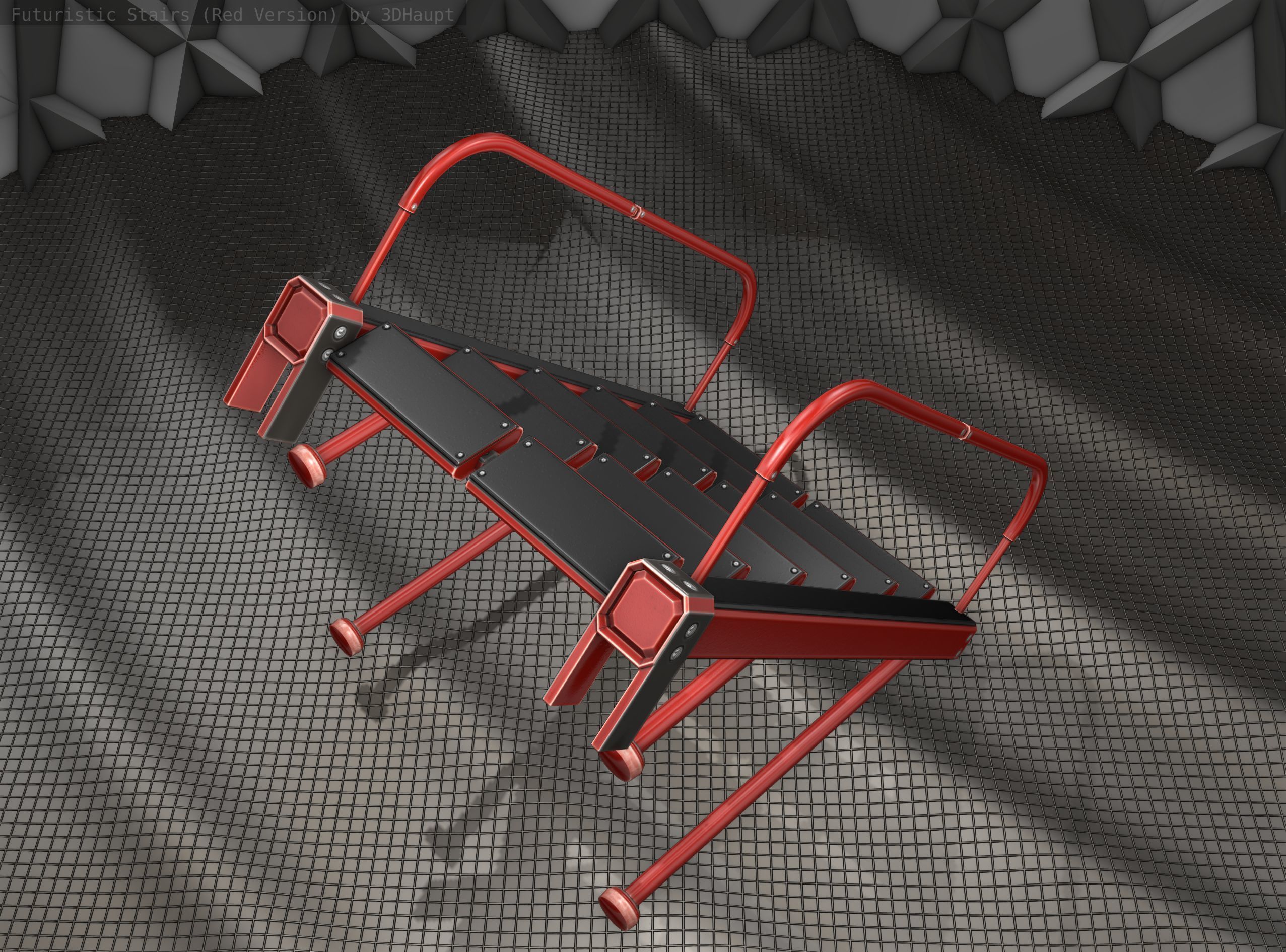 Sci-Fi Stairs - 17 - Red Version Low-poly 3D model_18