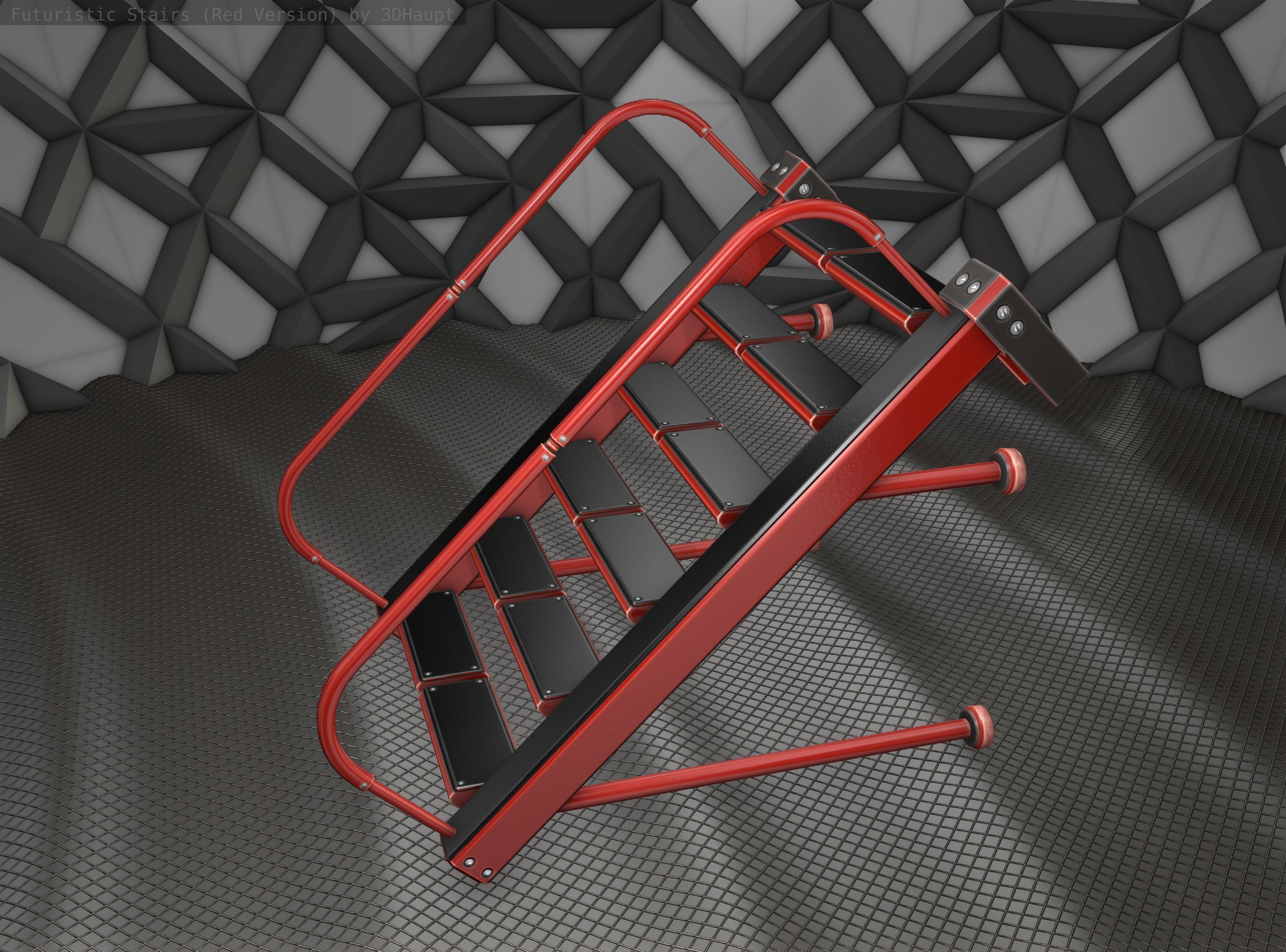 Sci-Fi Stairs - 17 - Red Version Low-poly 3D model_24