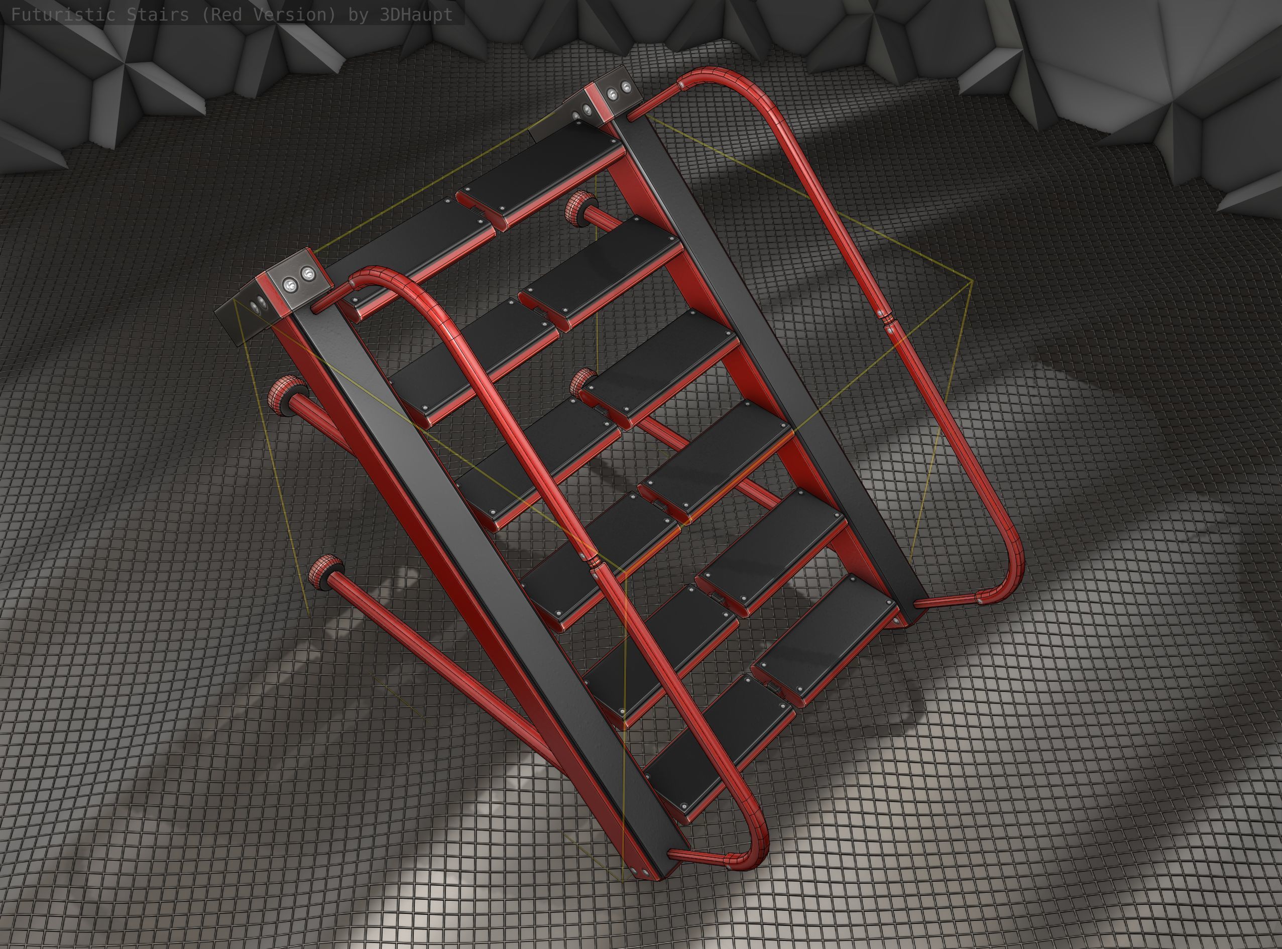 Sci-Fi Stairs - 17 - Red Version Low-poly 3D model_19
