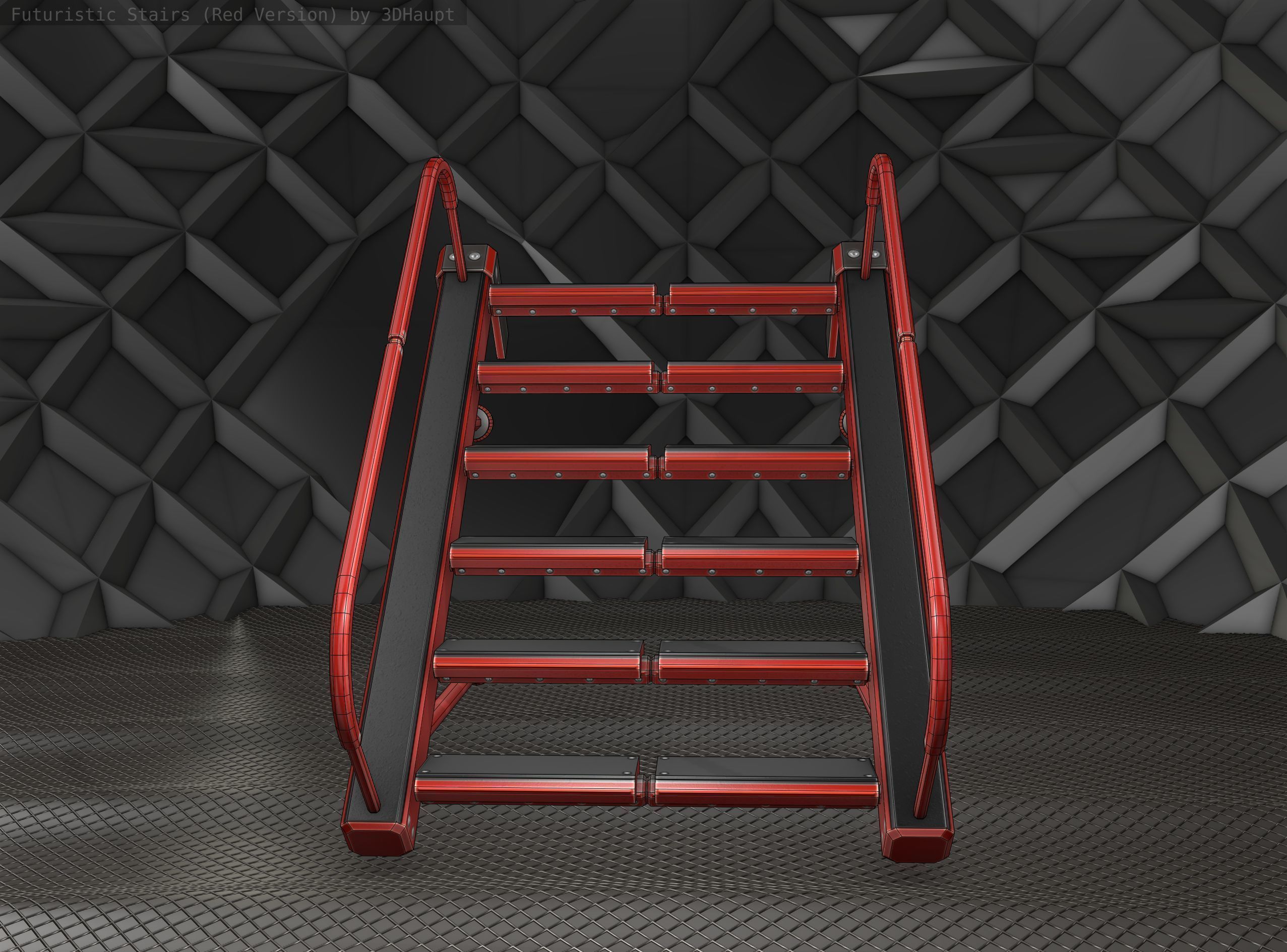 Sci-Fi Stairs - 17 - Red Version Low-poly 3D model_14