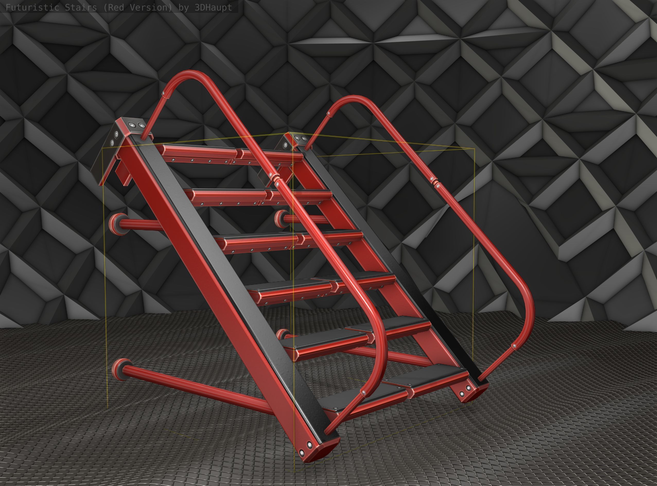 Sci-Fi Stairs - 17 - Red Version Low-poly 3D model_13